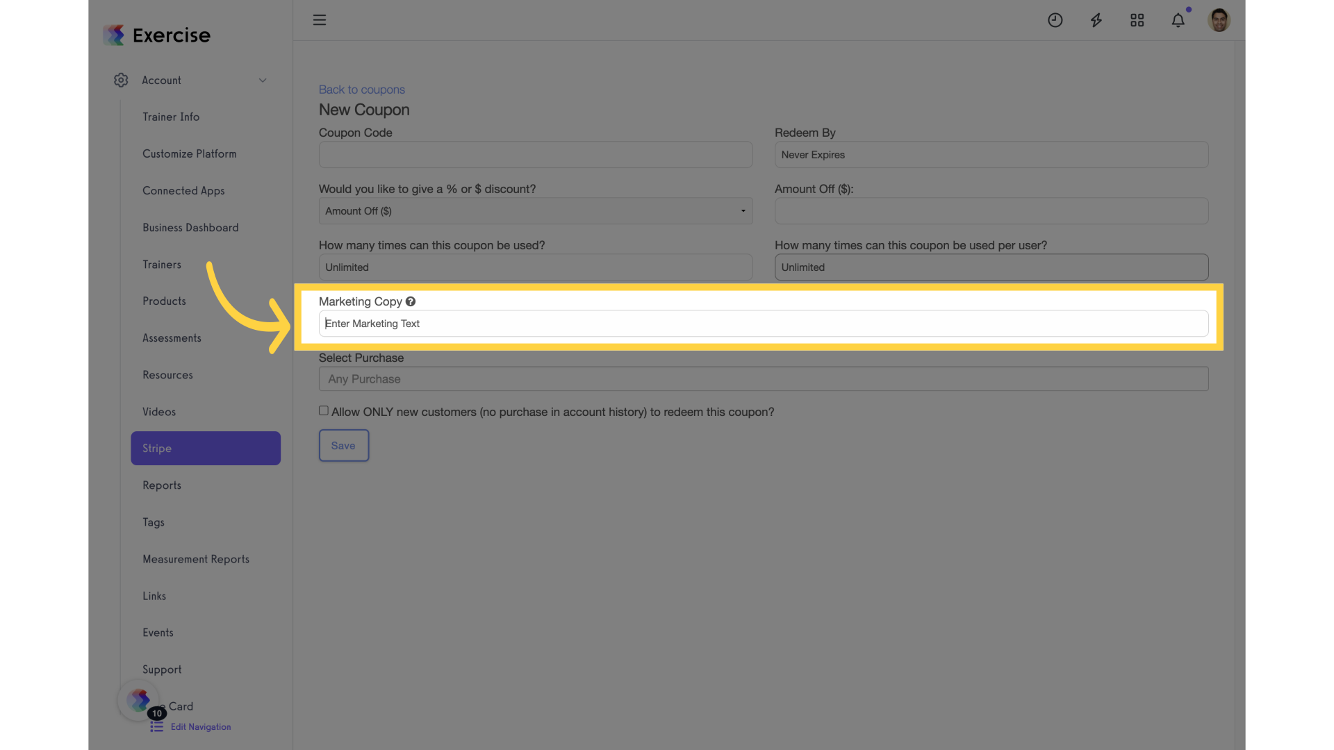 Click 'Enter Marketing Text'.