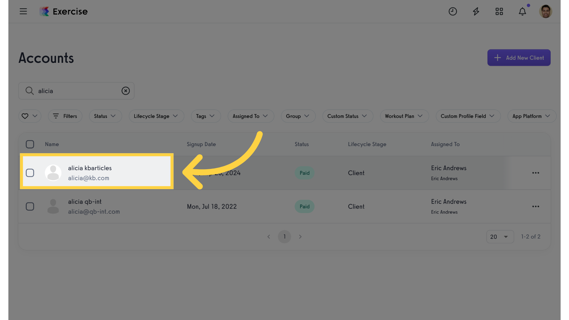 Select a Client