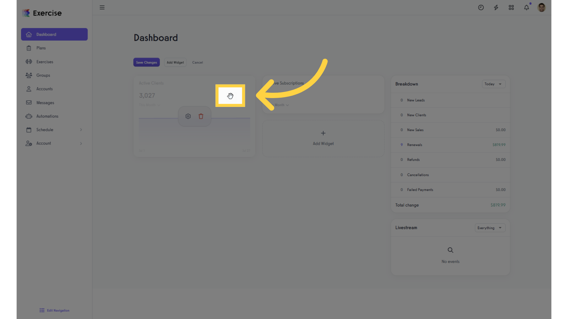 Rearrange the widget in the dashboard.