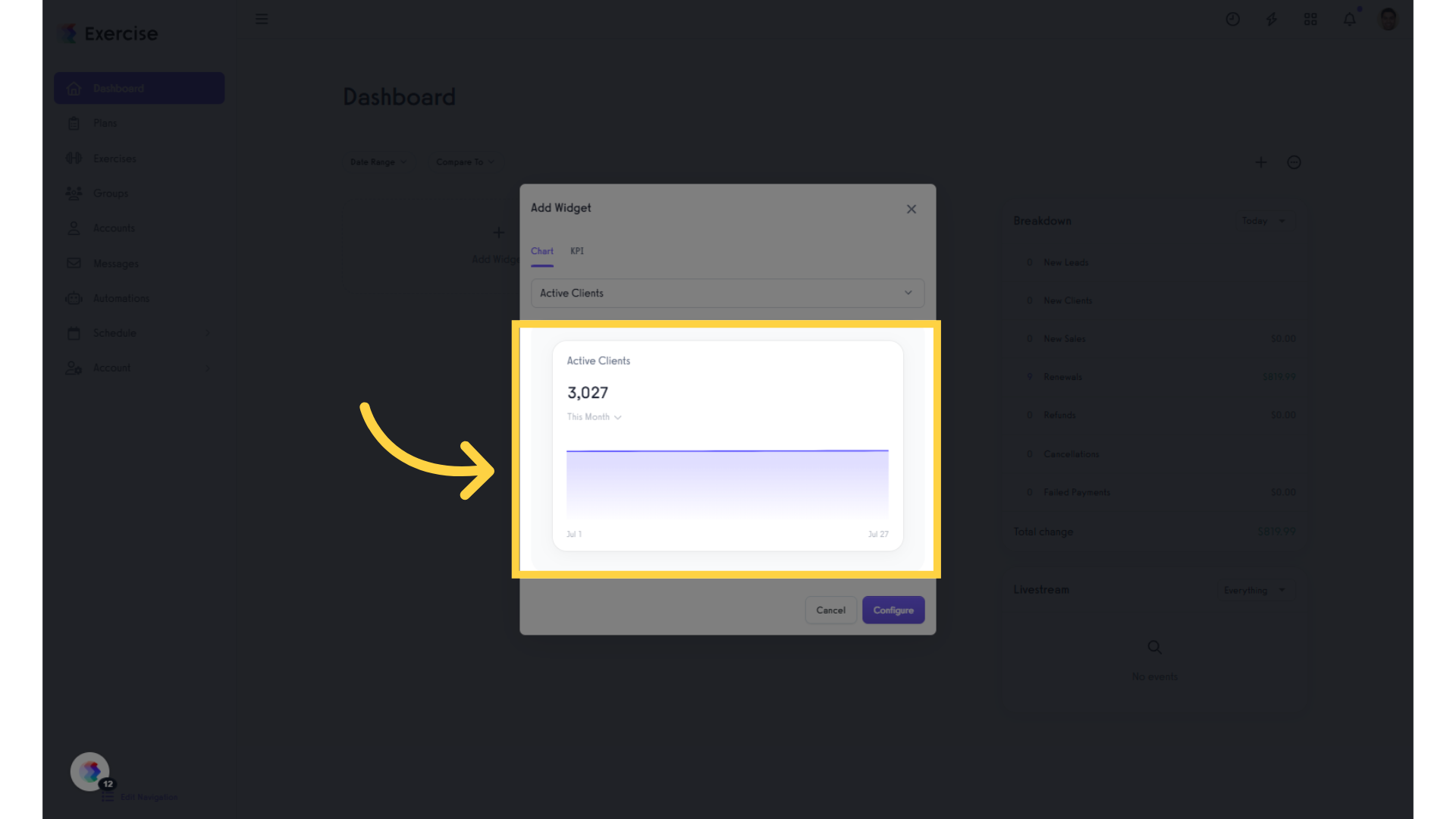 Displays the chart in the popup modal.