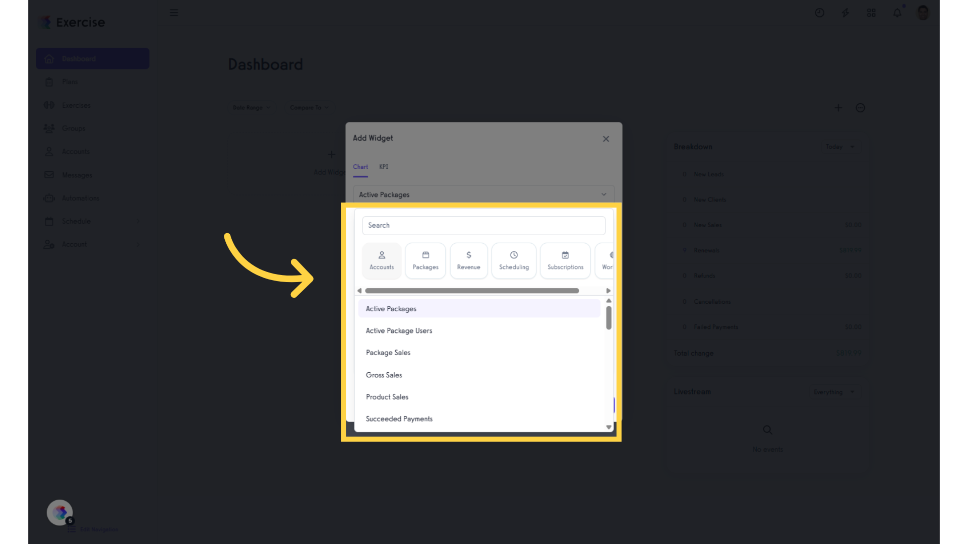 Select your desired chart from the expanded list.