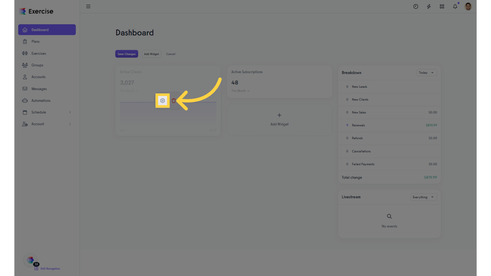 Select settings icon in the Chart or KPI.