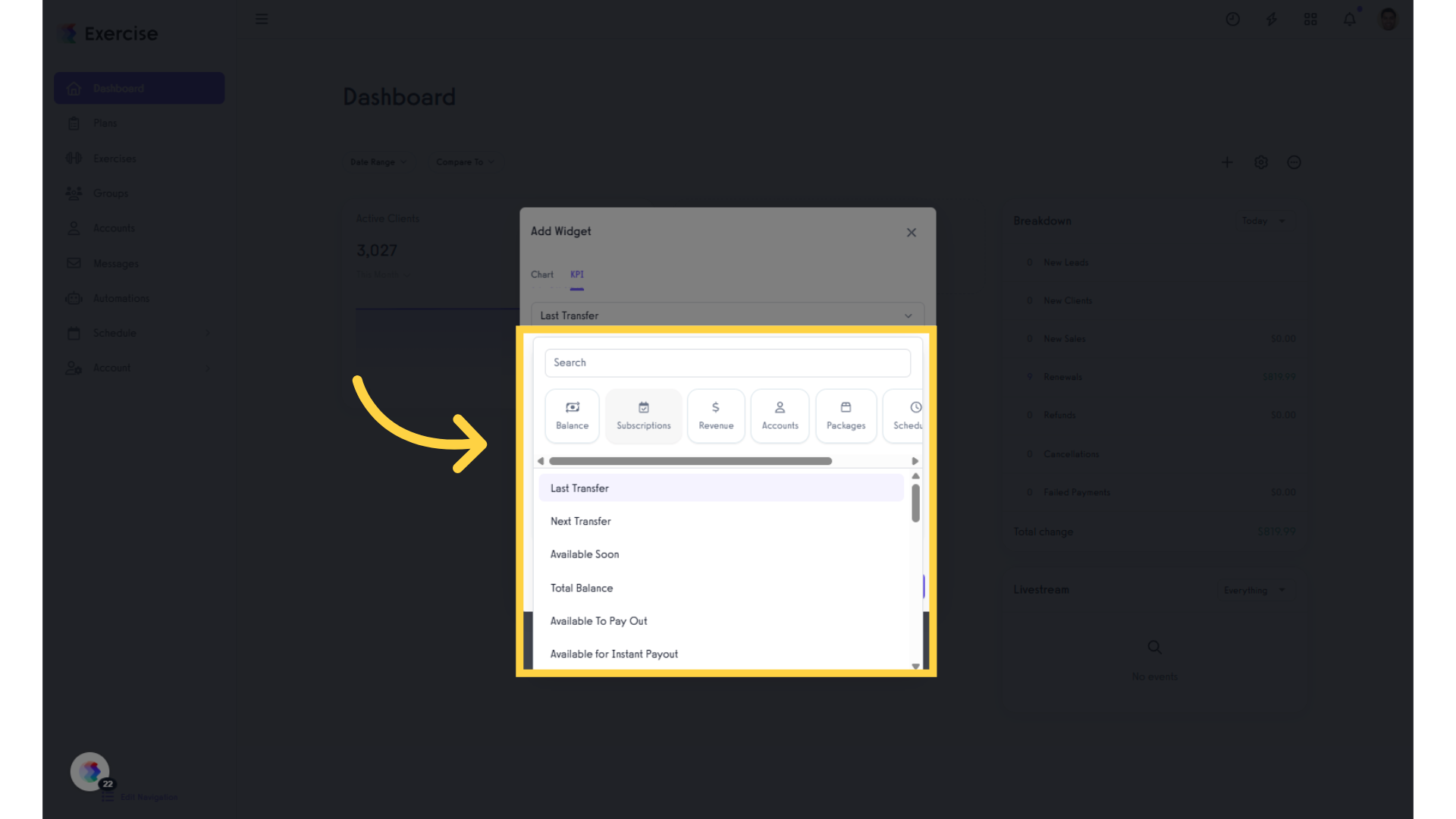 Select your desired KPI from the expanded list.