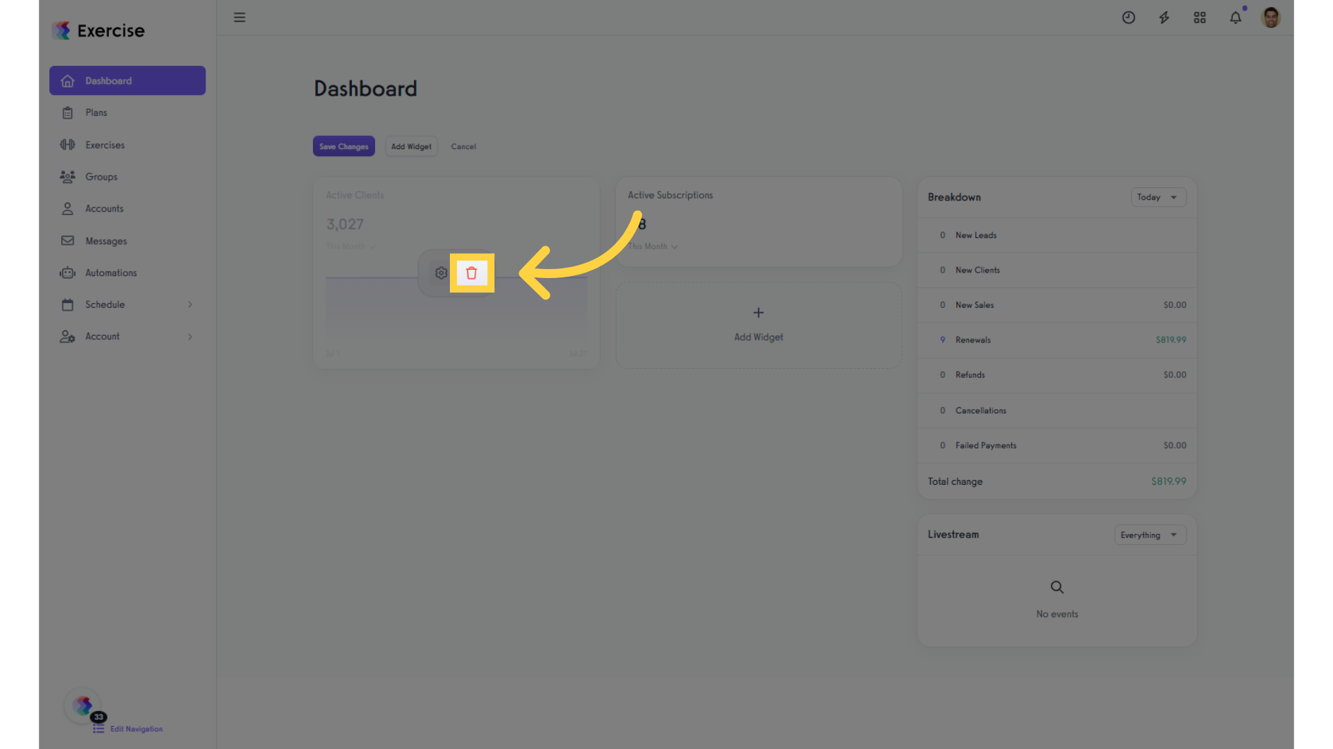 Select delete icon in the Chart or KPI.