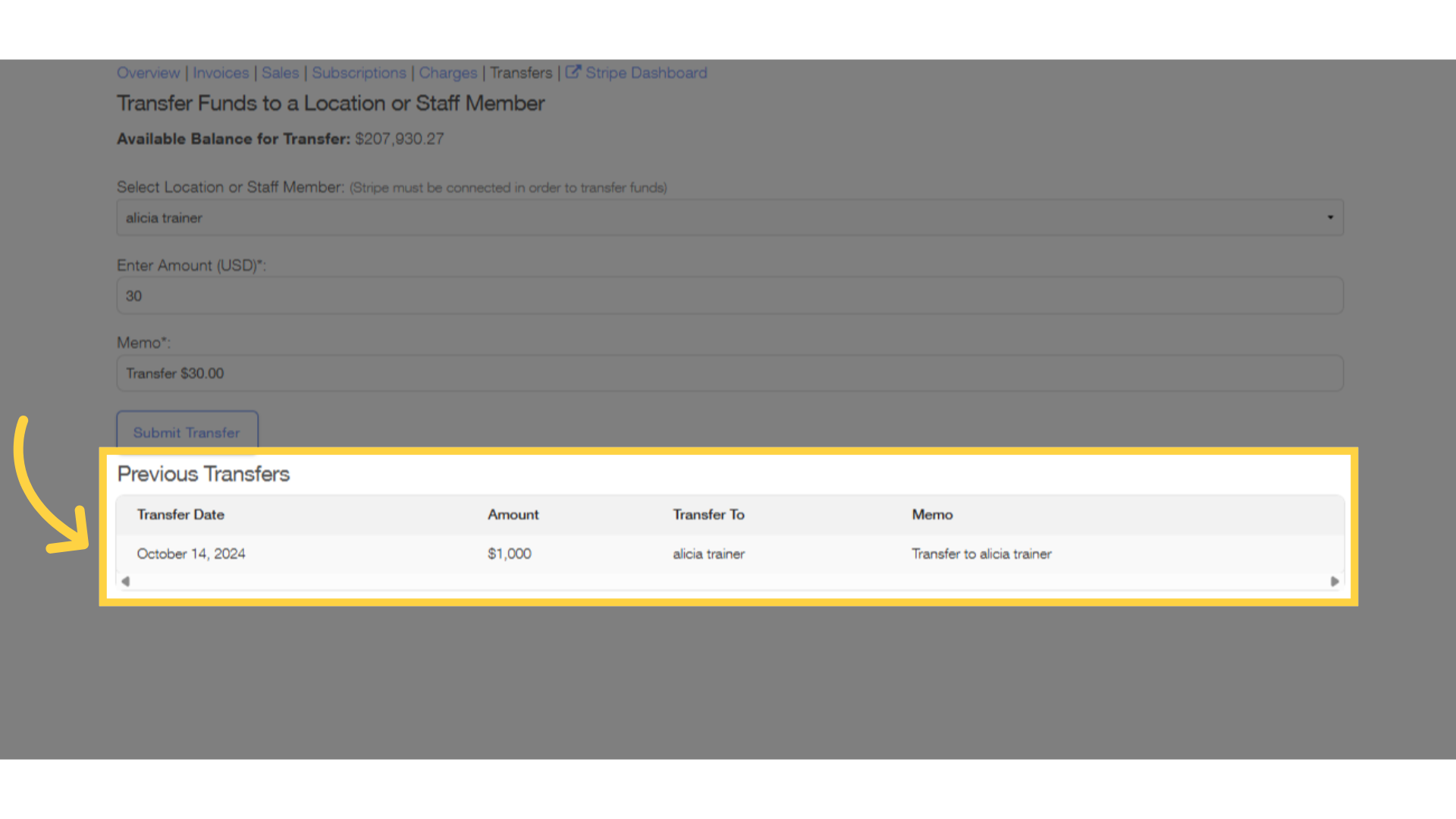 Able to transfer to the selected location.