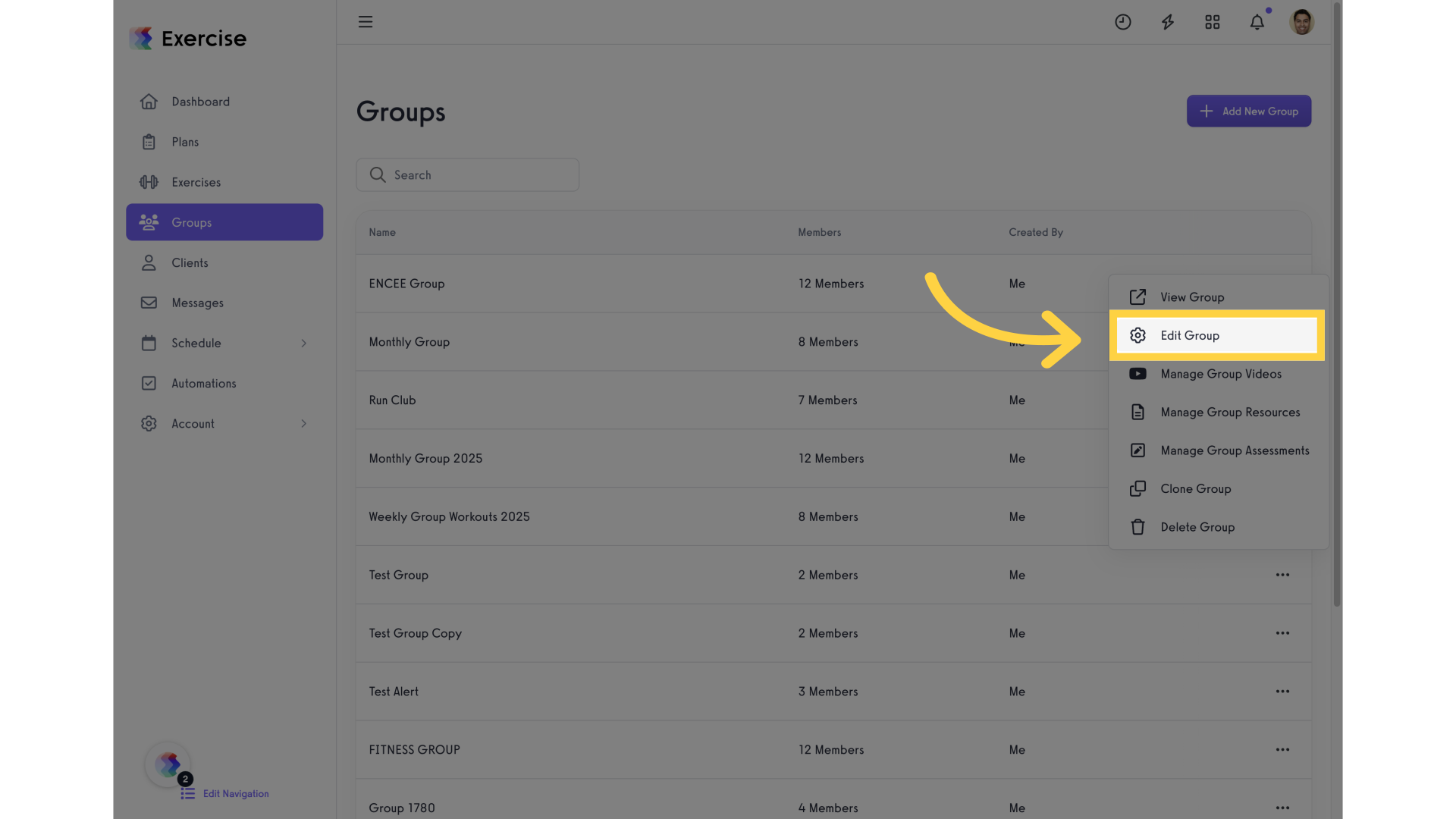 Click on 'Edit Group'.