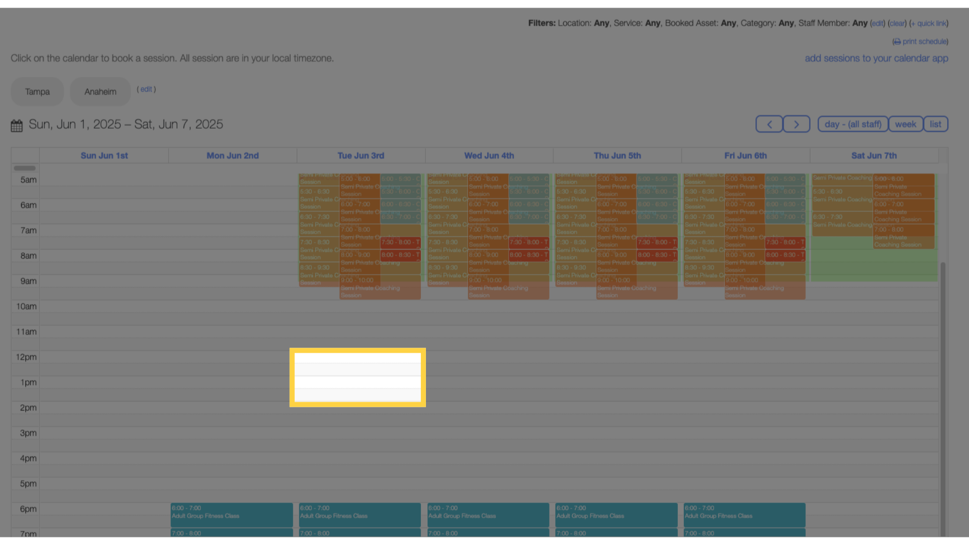 Click the time slot on the calendar that you want to create an appointment for.