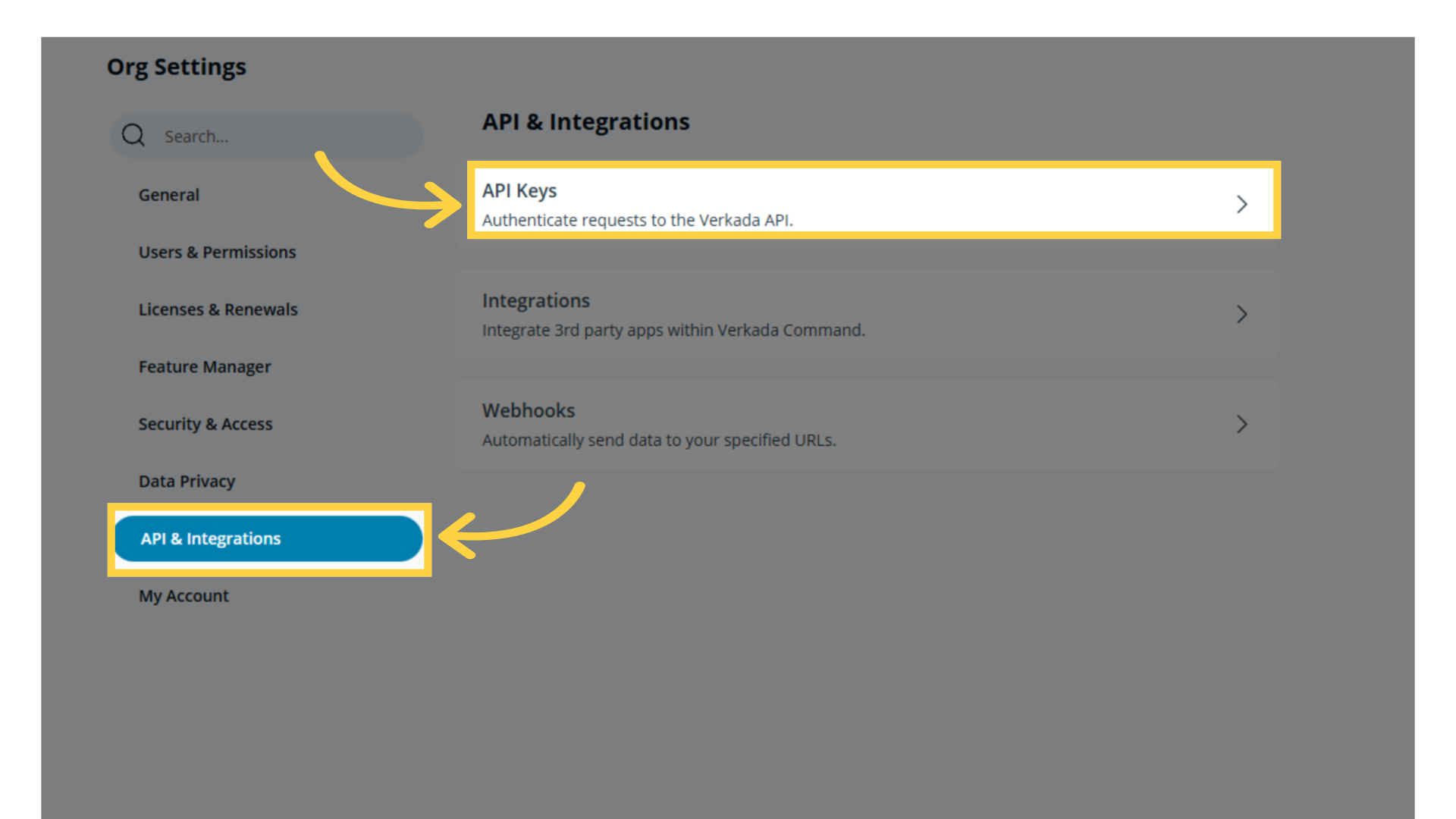 Select 'API & Integrations' then API Keys.