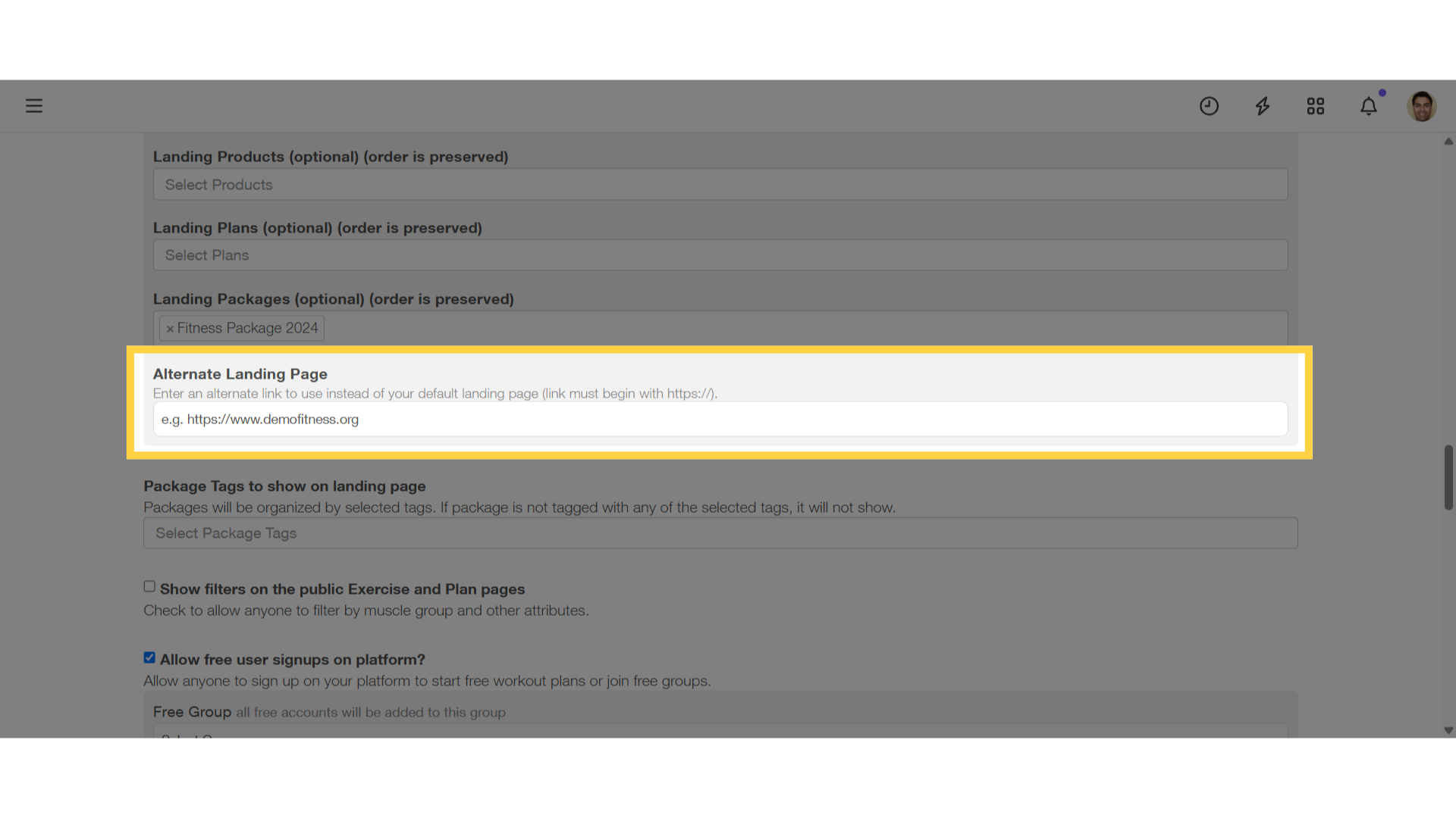 Alternate Landing Page