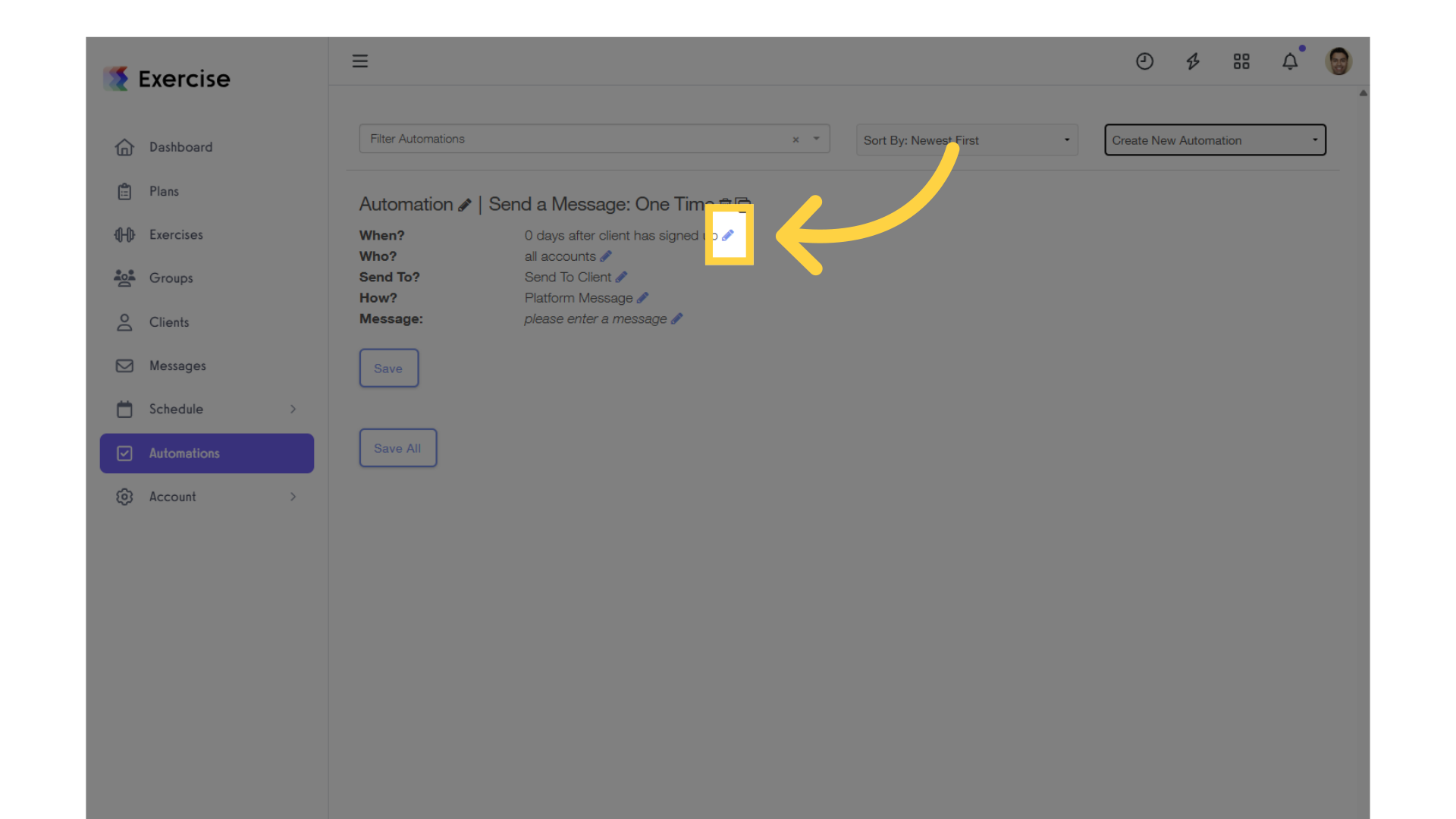 Click on the edit icons to customize the settings.