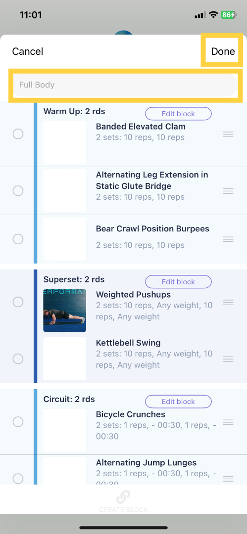 Edit Workout Title.