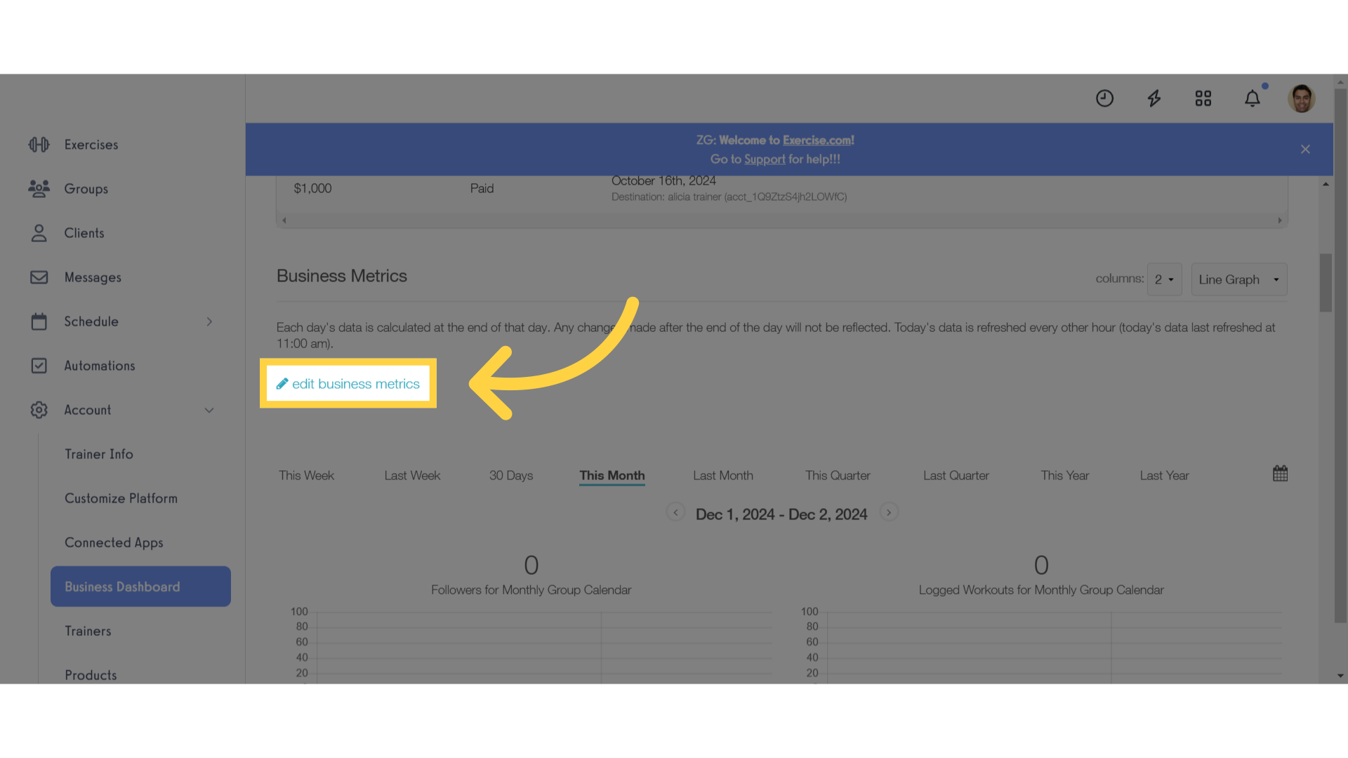 Edit Business Metrics