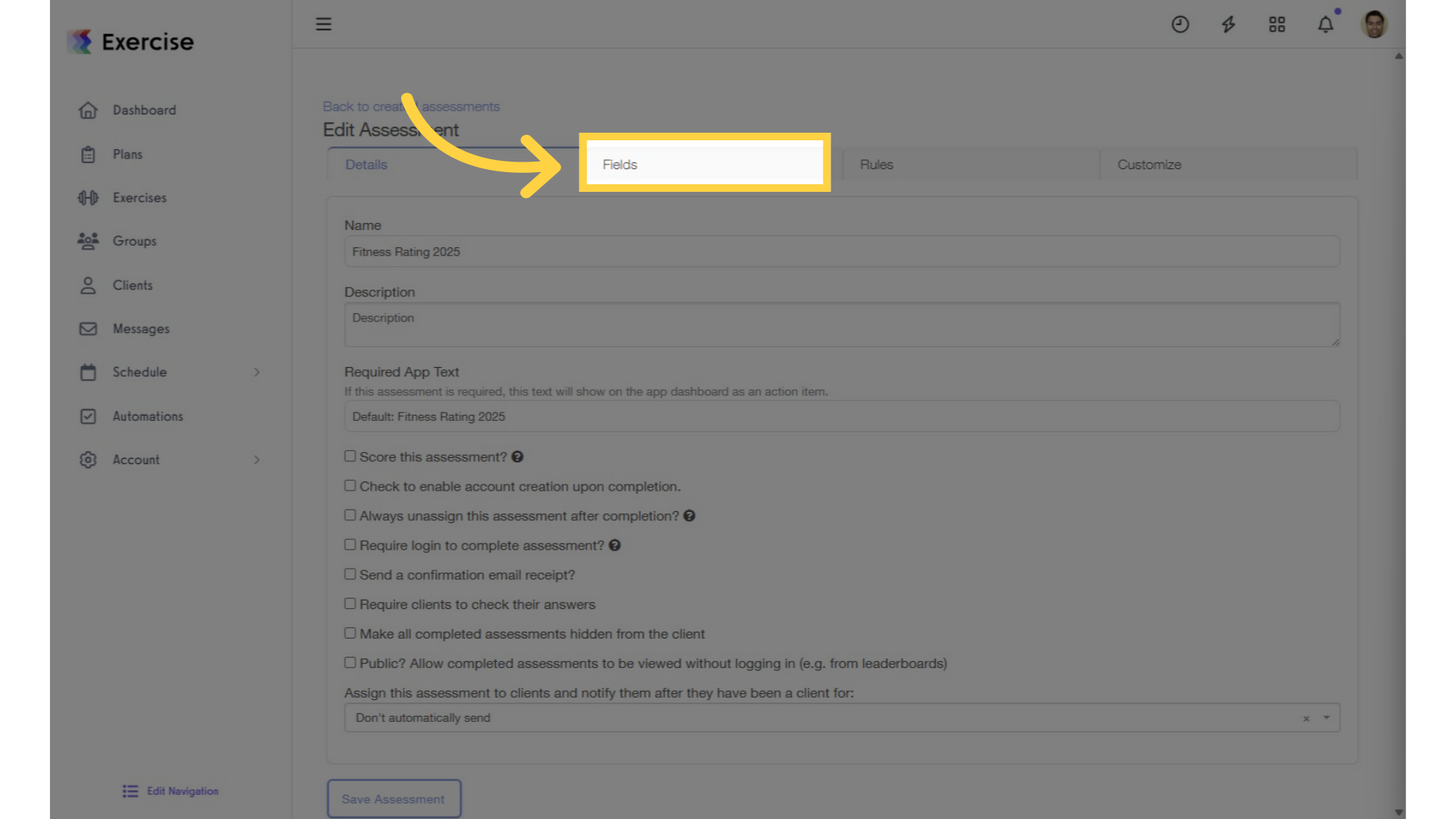 Click 'Fields' tab.