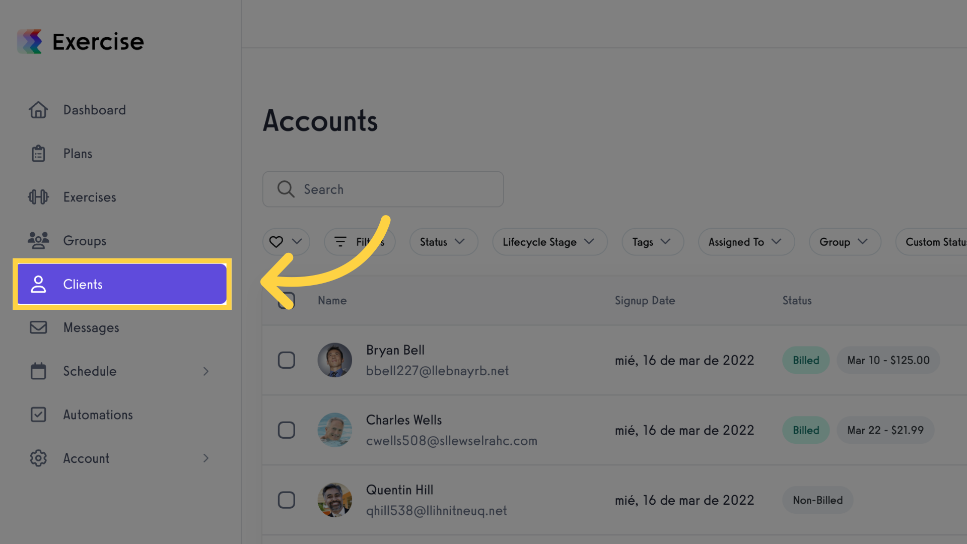 Click 'Clients'
