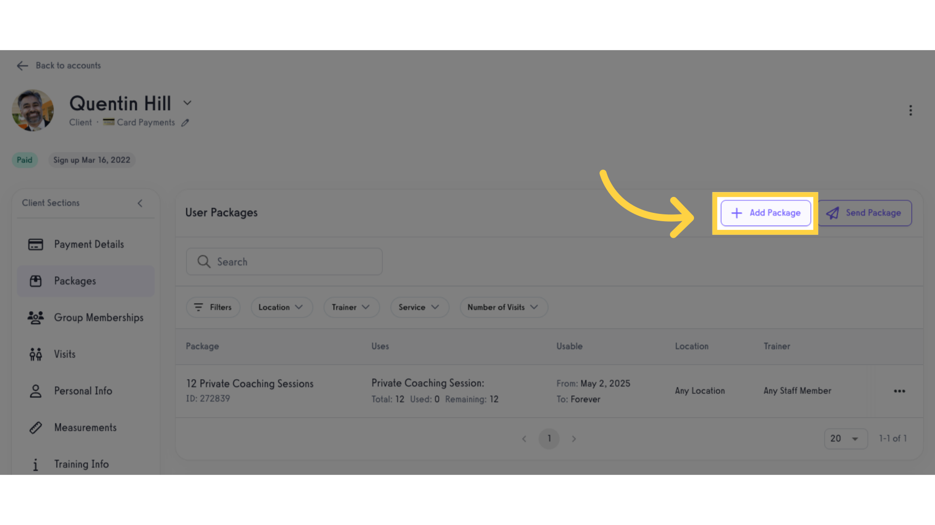 Option 1 Step 4: Click 'Add Package'.