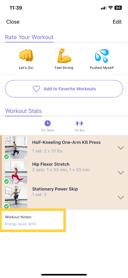 Workout Summary.