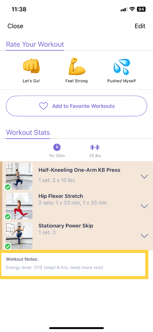 Edit Workout.
