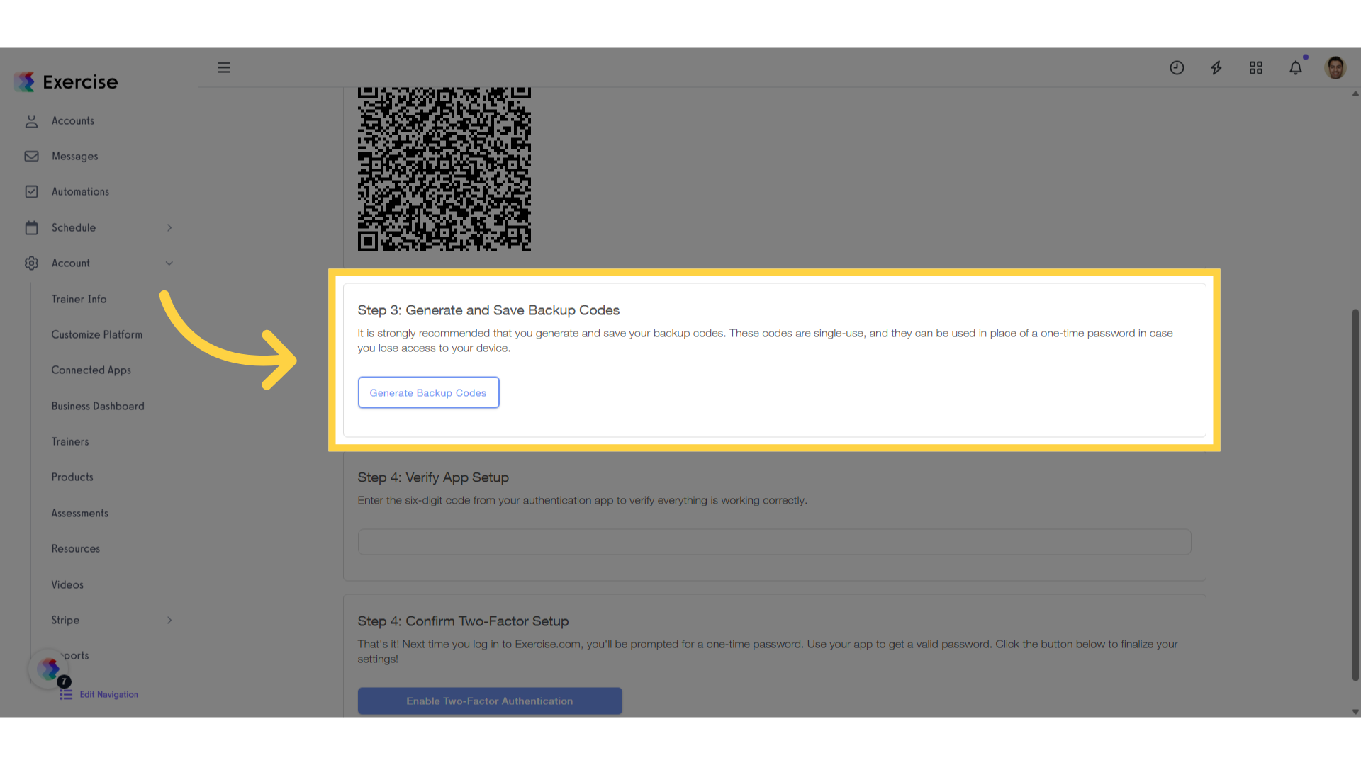 Generate and save your backup codes.