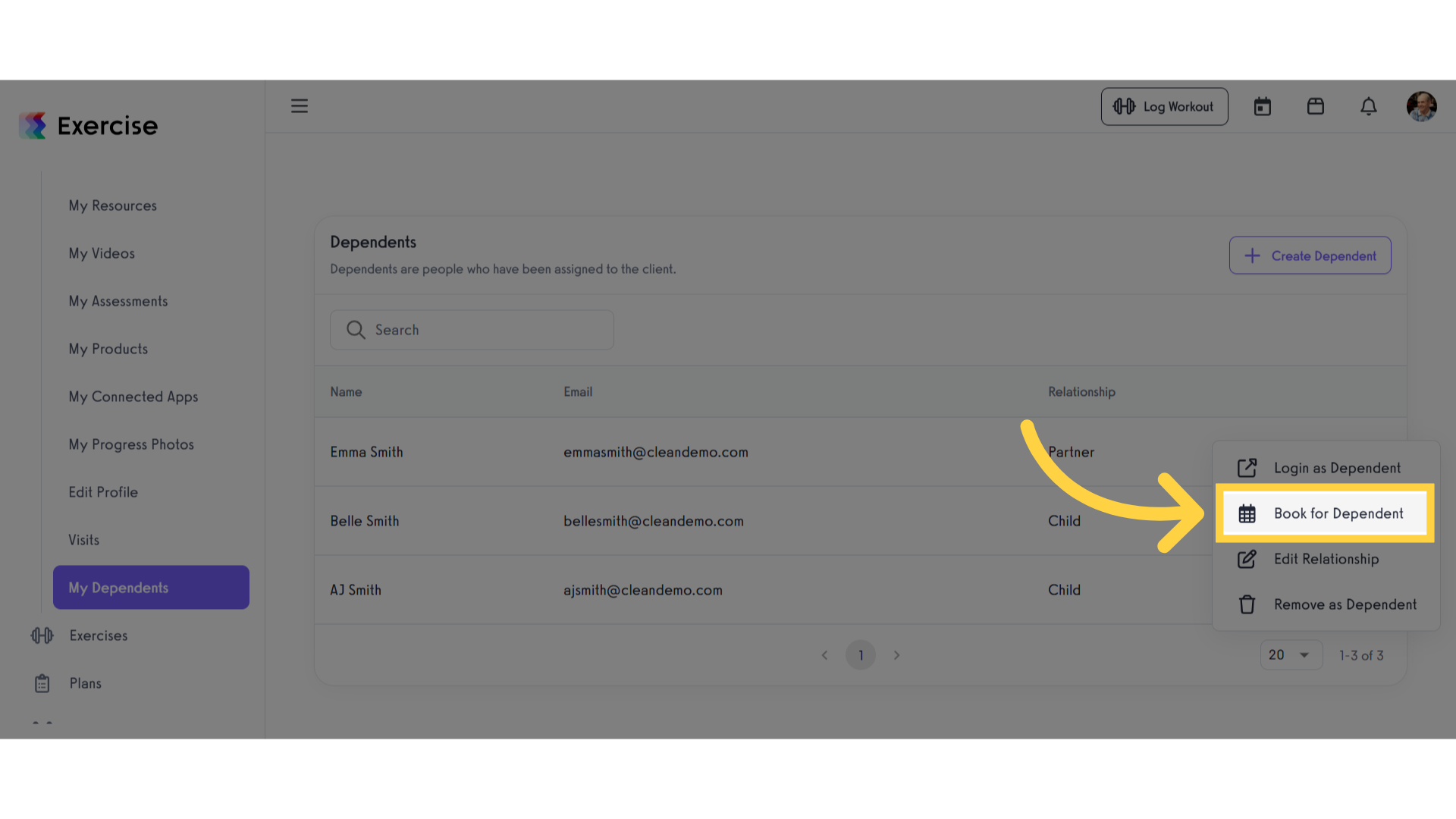Click 'Book for Dependent'