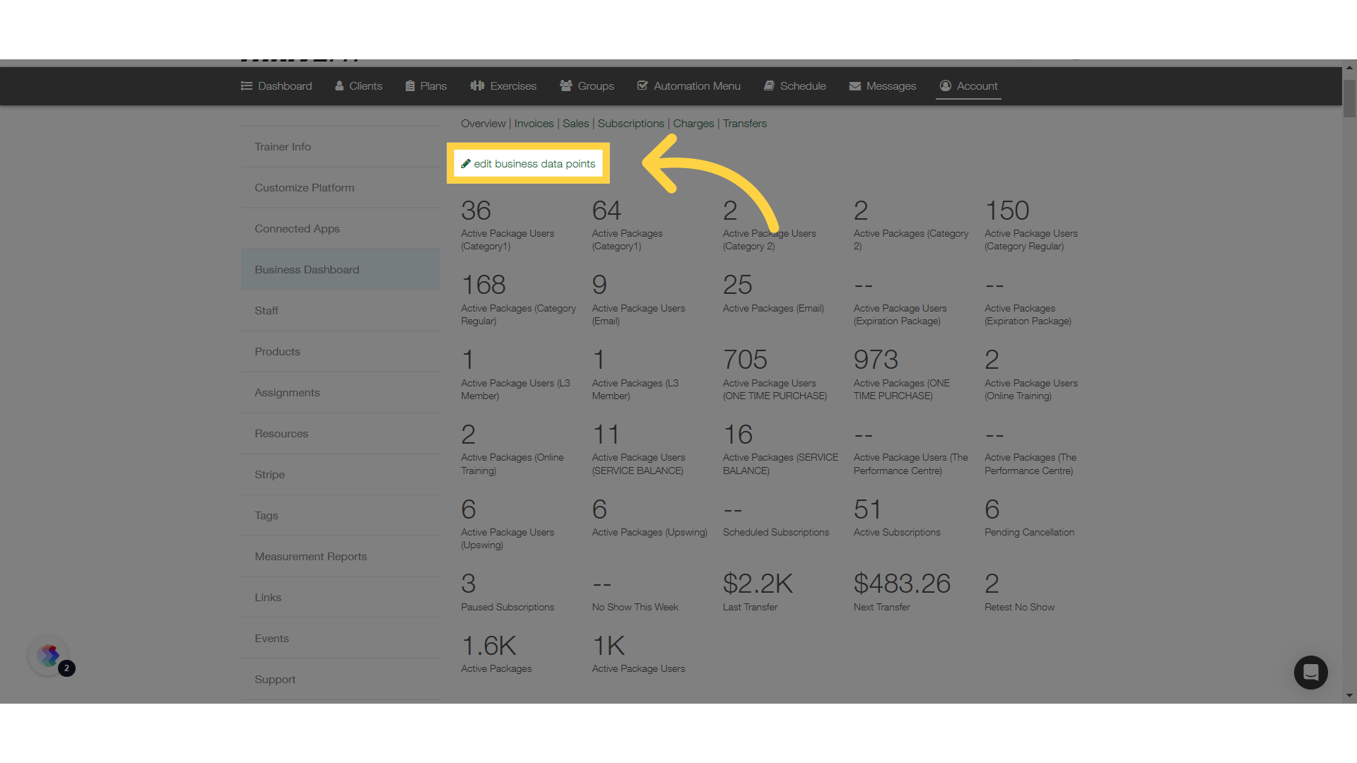 Edit Business Data Points