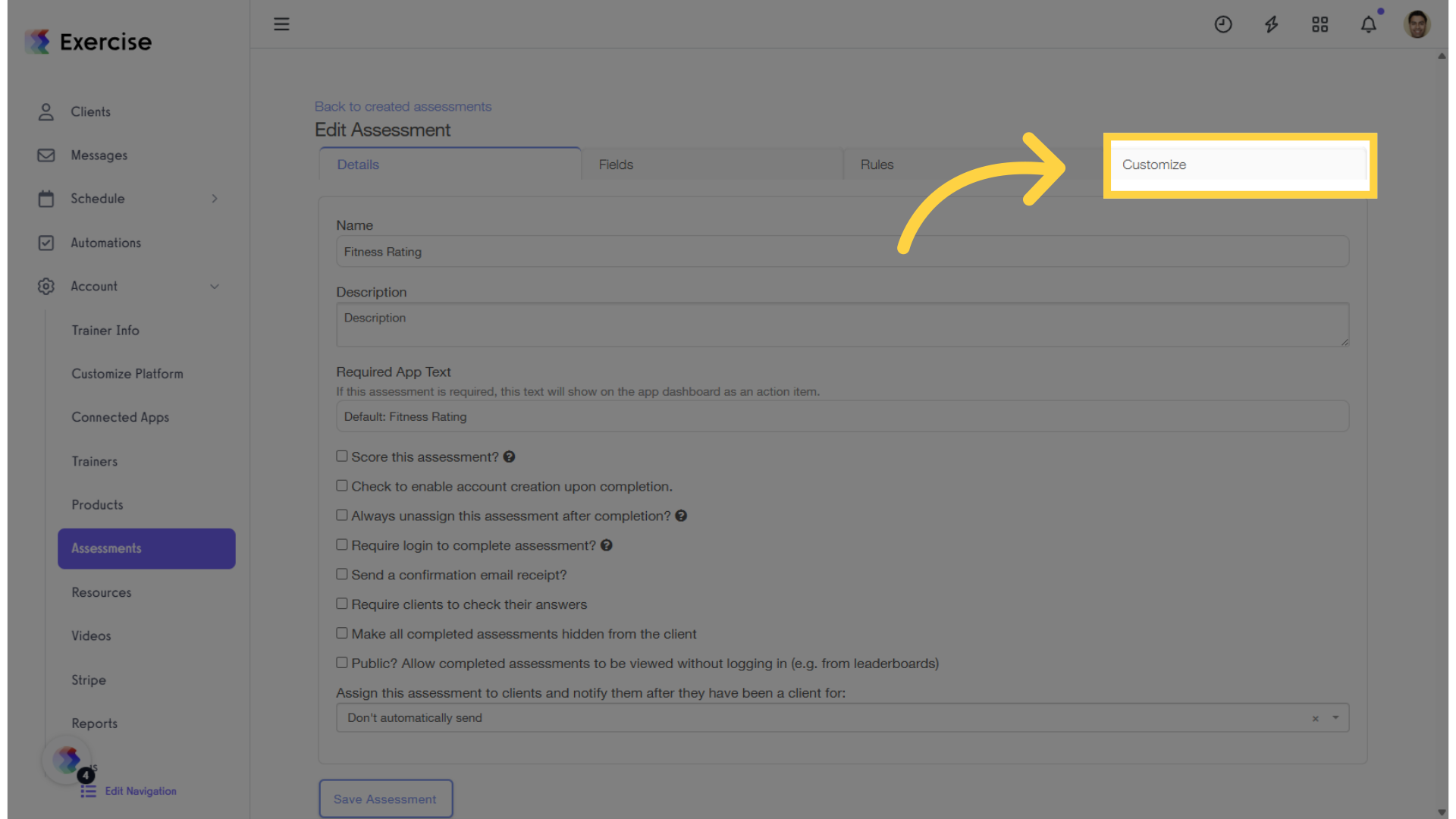 Click 'Customize' tab.
