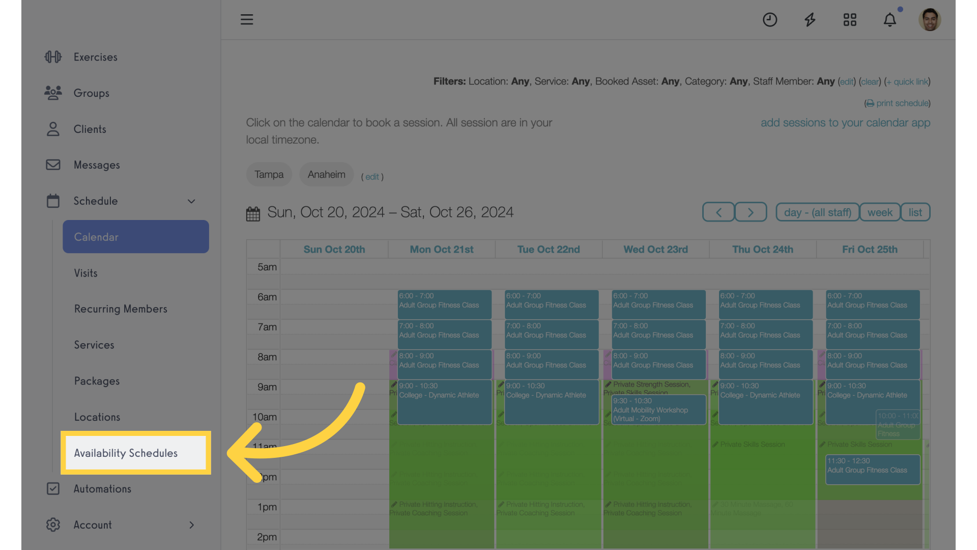 Click 'Availability Schedules'