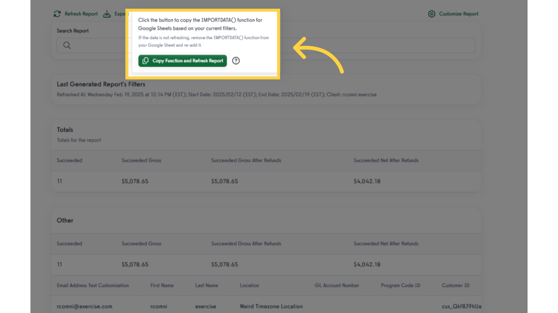 Copy Function and Refresh Report