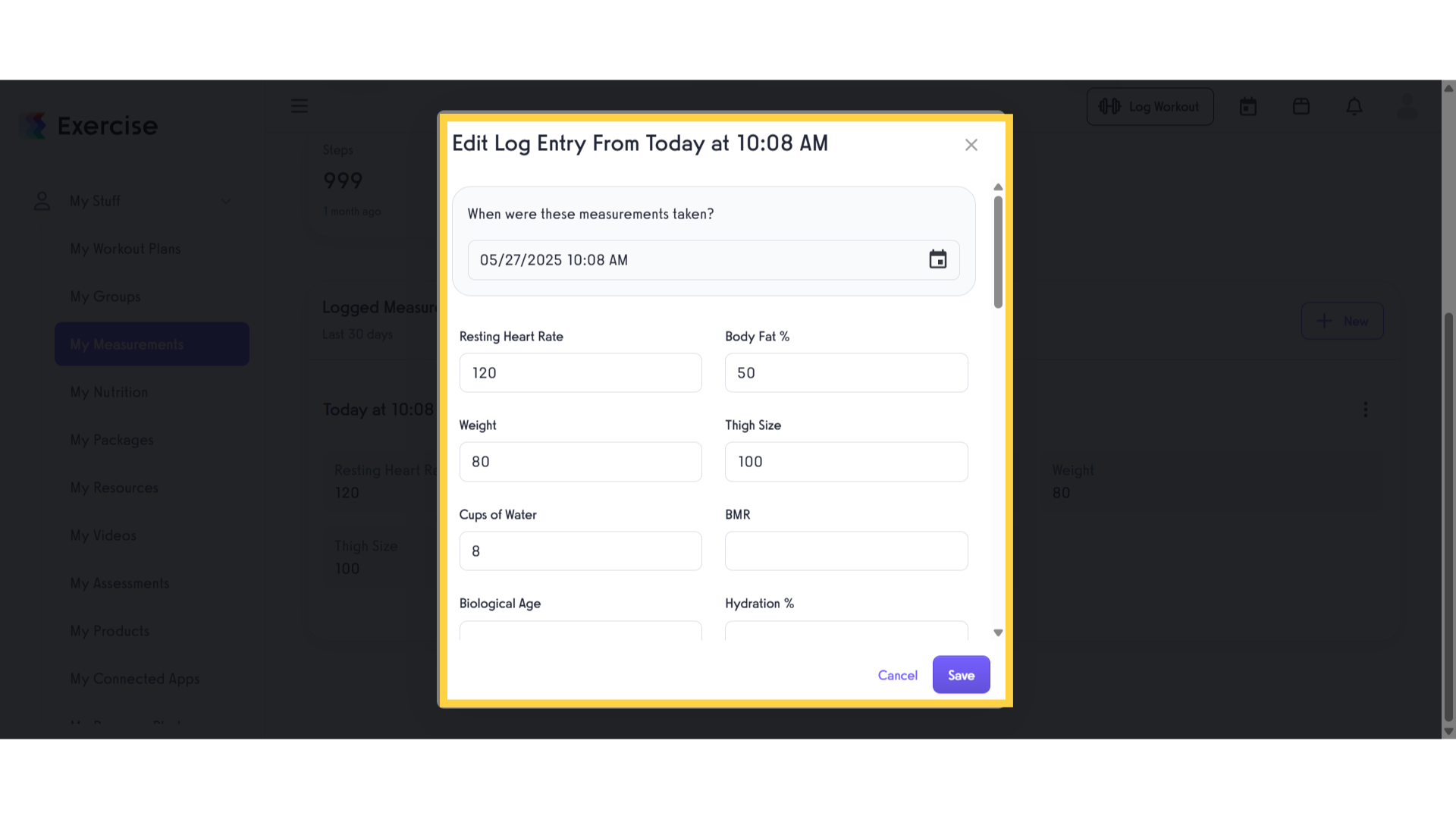Edit Measurement Log Entry