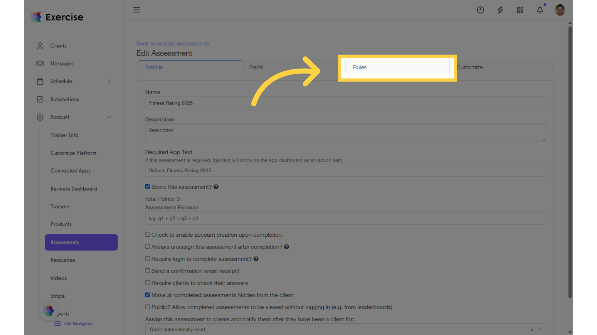 Click 'Rules' tab.