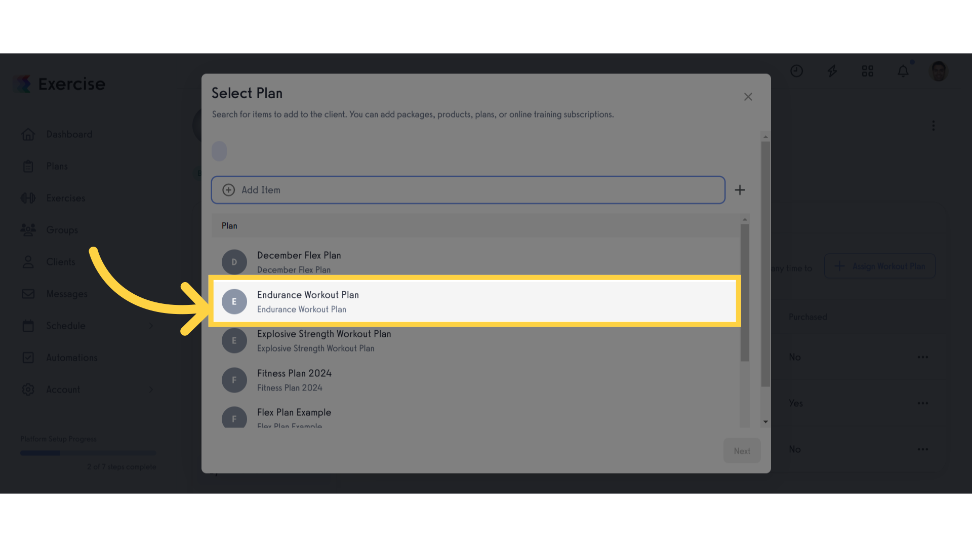 Select a workout plan
