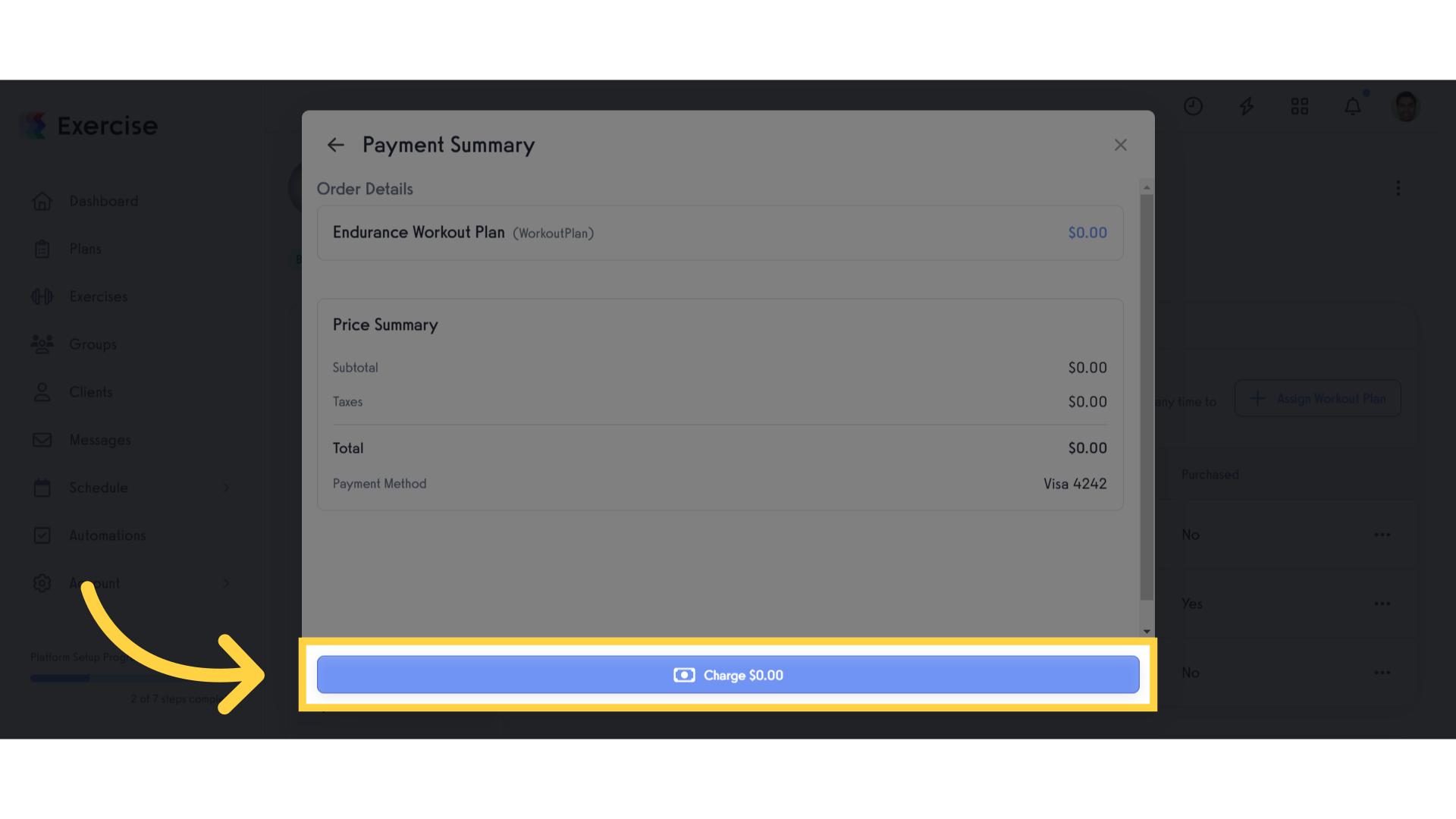 Click 'Charge $0.00'