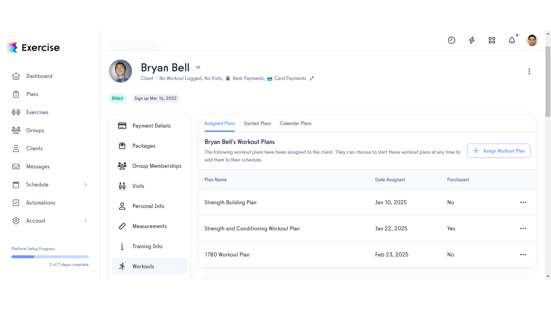 View 'Workouts - Bryan Bell - Exercise.com'