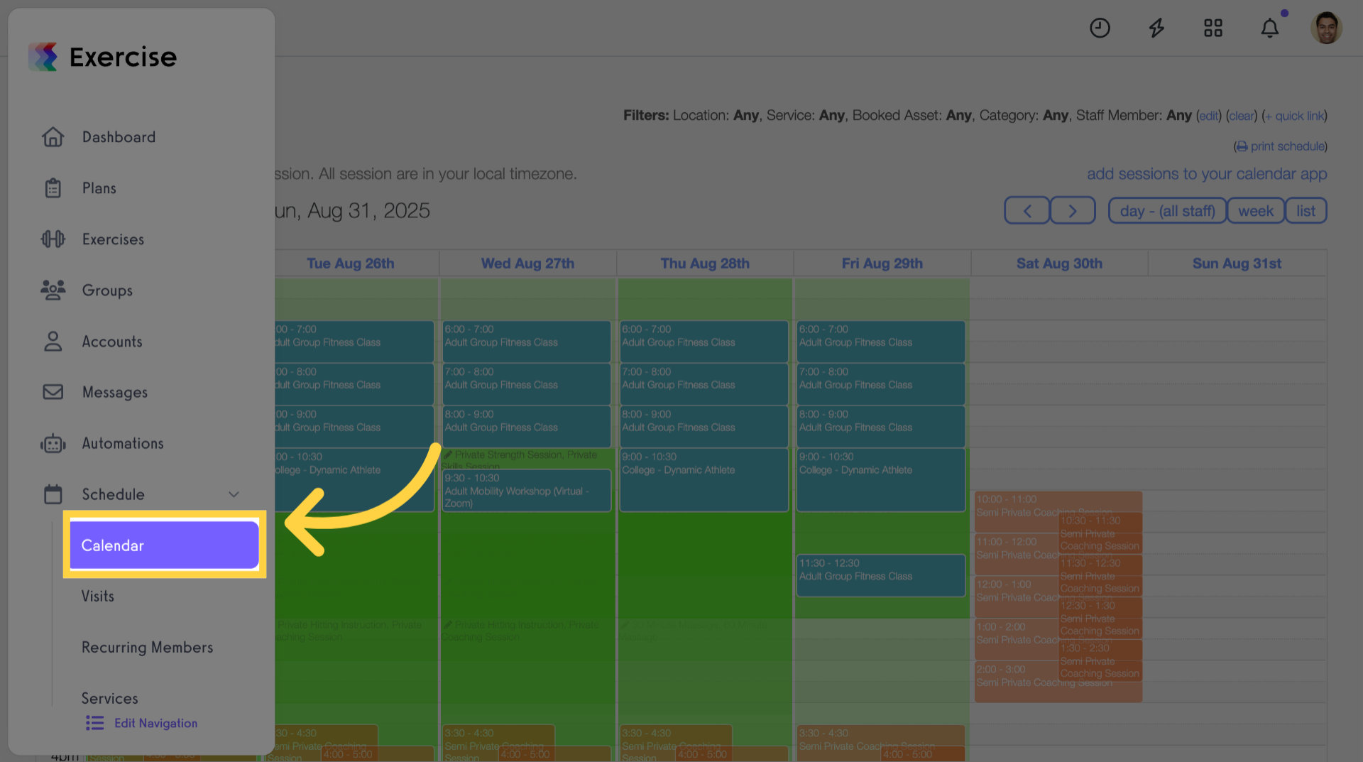 Click on Calendar tab