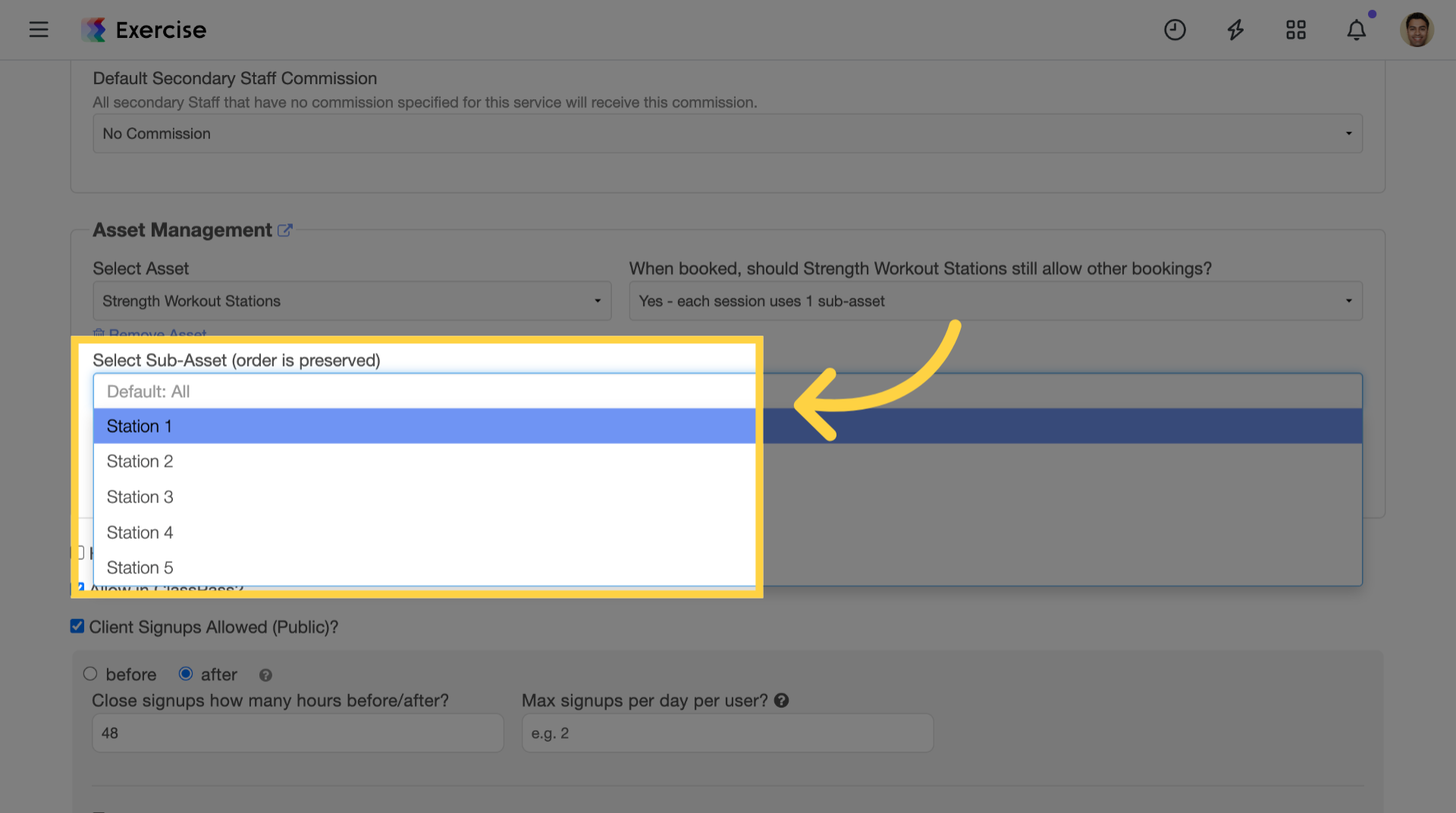 Select sub-assets from dropdown