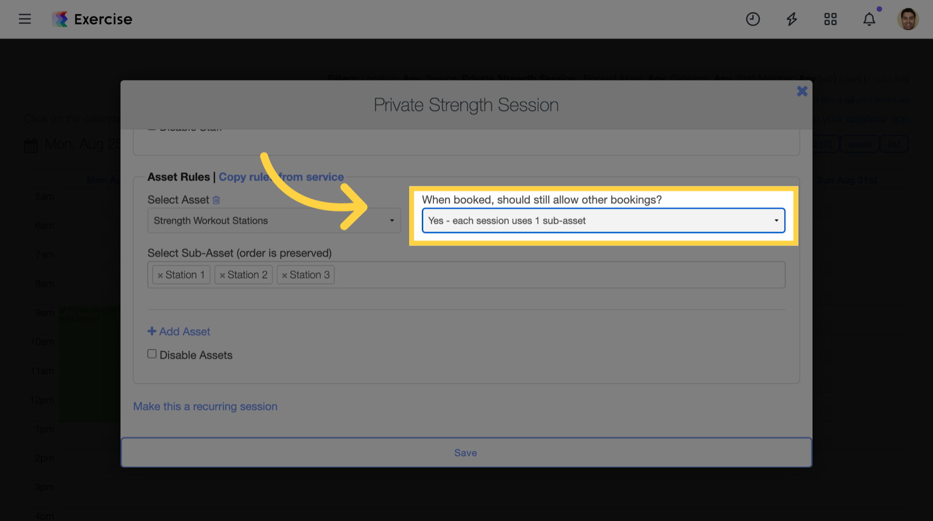 Select correct usage in session settings