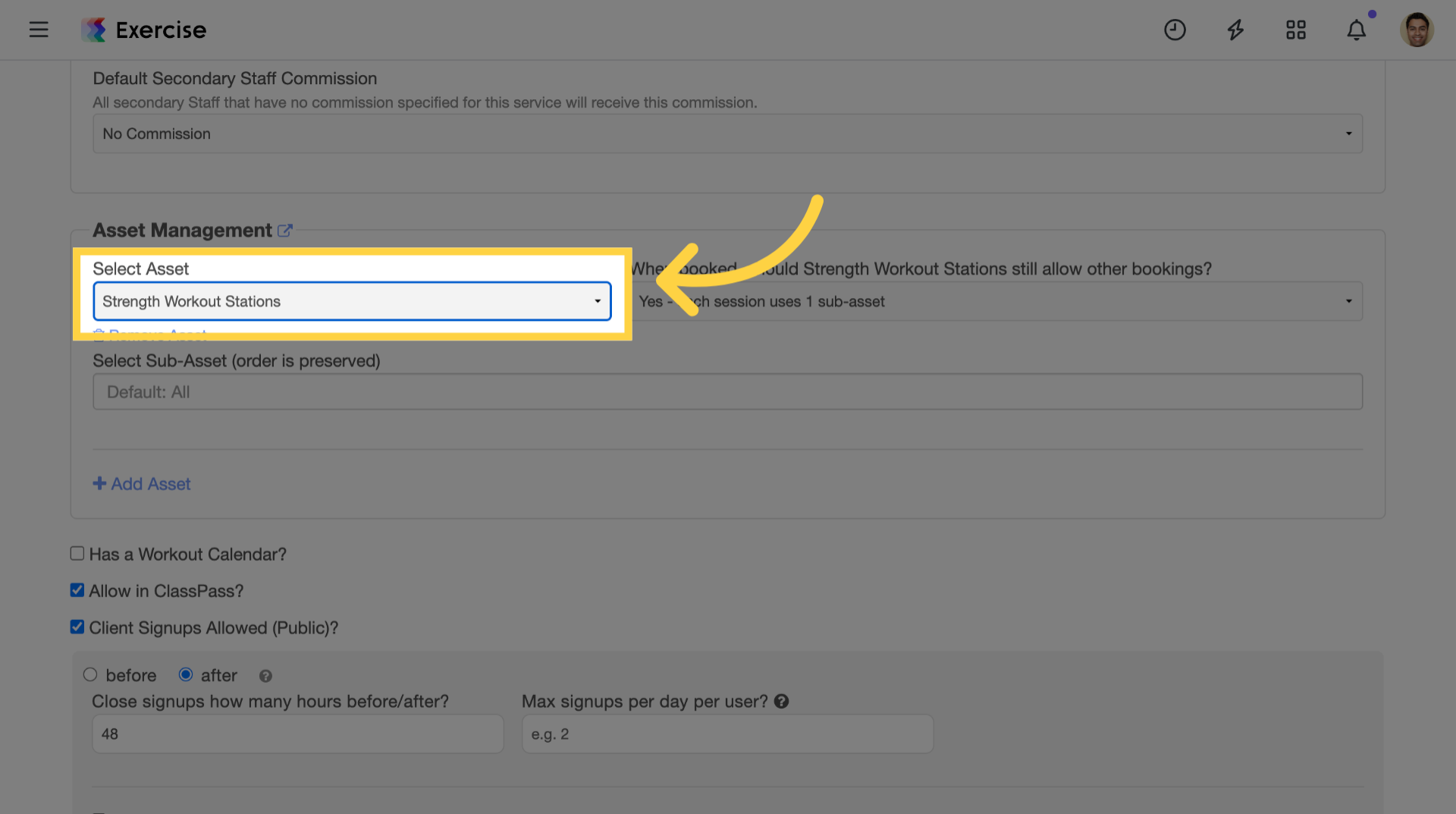 Select a parent asset from the list