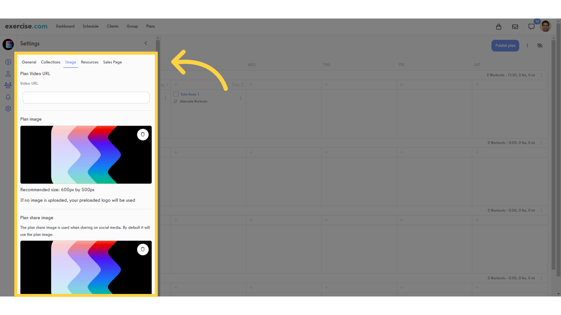 Customize Plan Image settings.