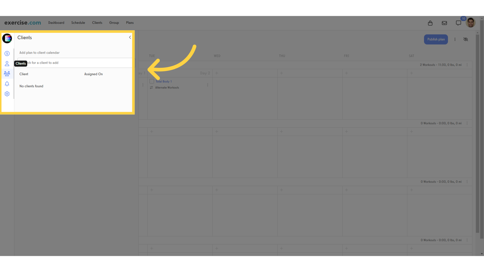 Click the client icon to import this plan directly to a client's calendar.