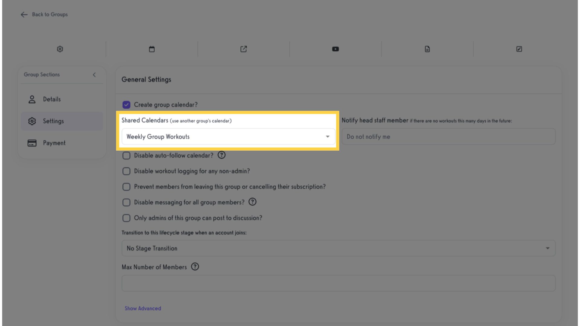 Click on the “Shared Calendars” drop-down list and select an option.