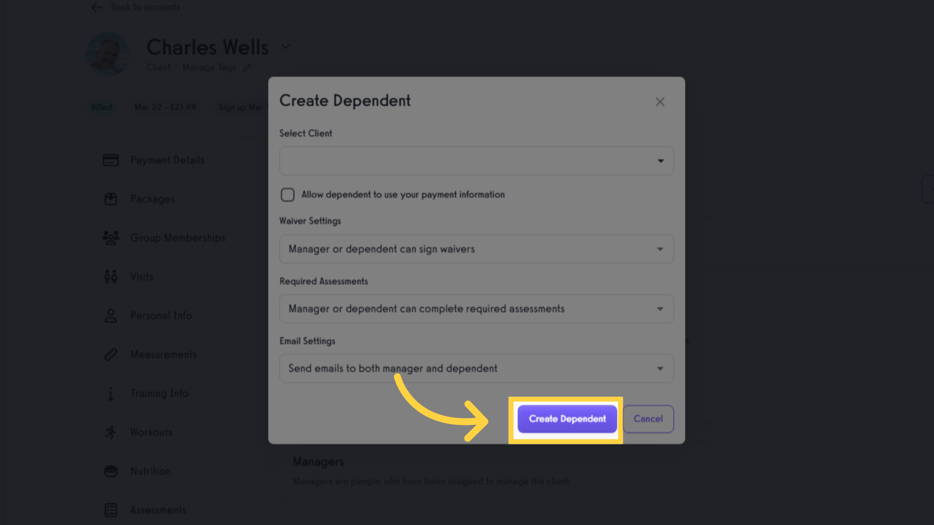 Click 'Create Dependent'