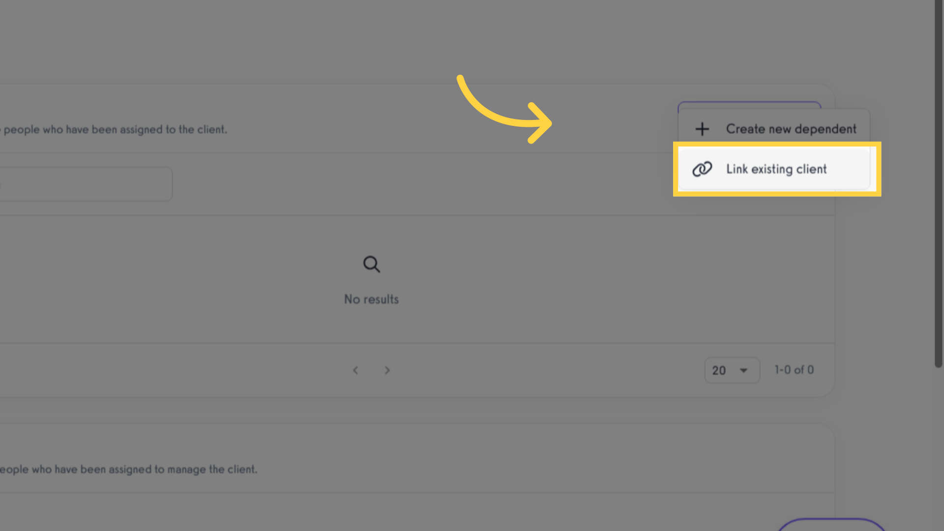 Click 'Link existing client'