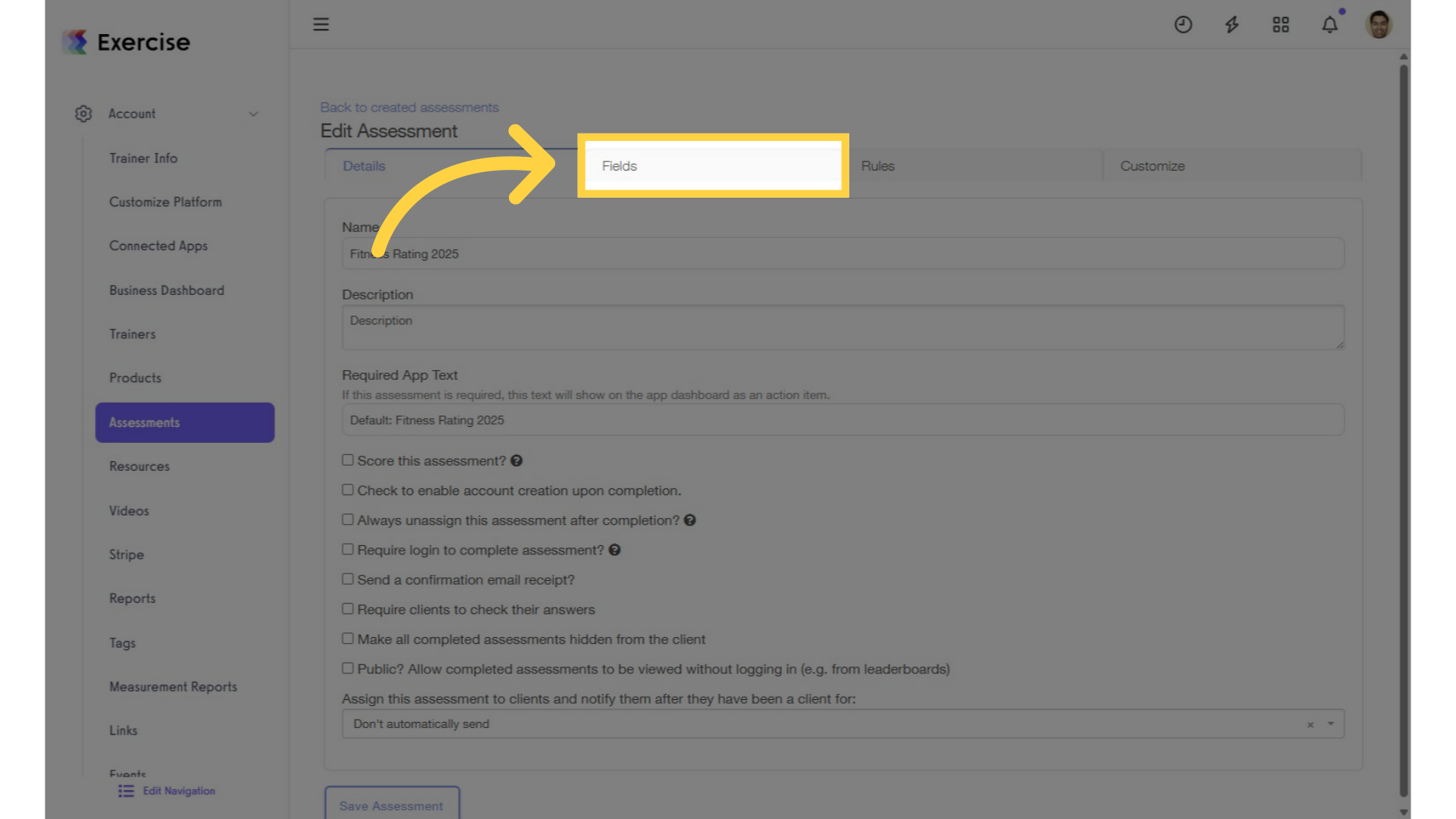 Click 'Fields' tab.