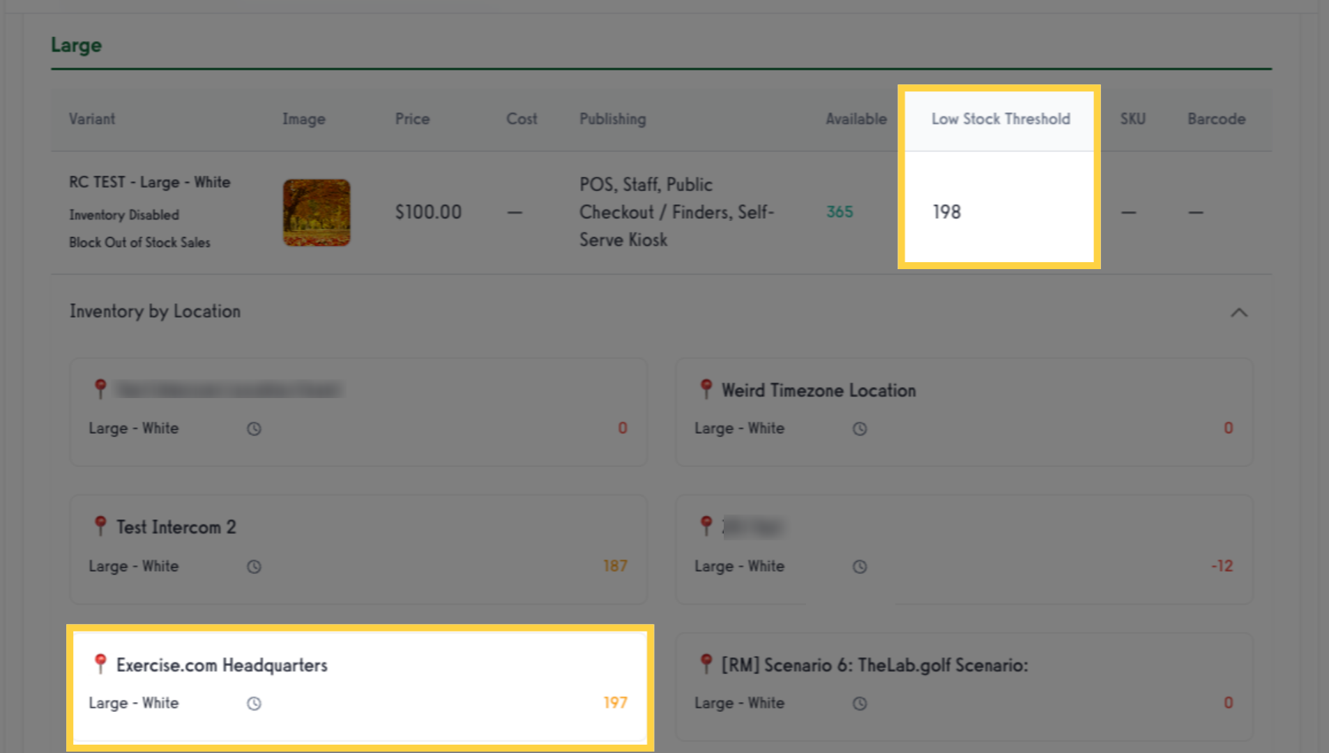 Inventory is less than Low Stock Threshold