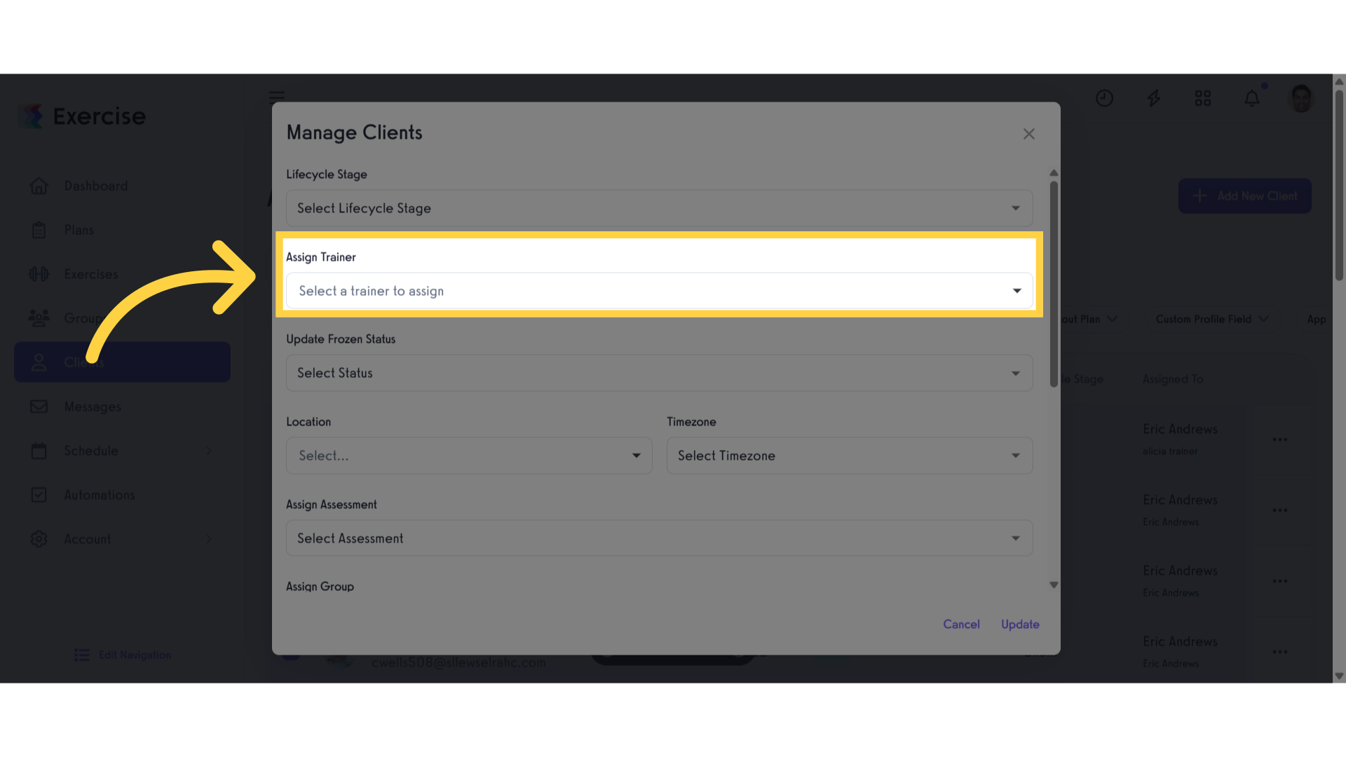 Select a Trainer to assign