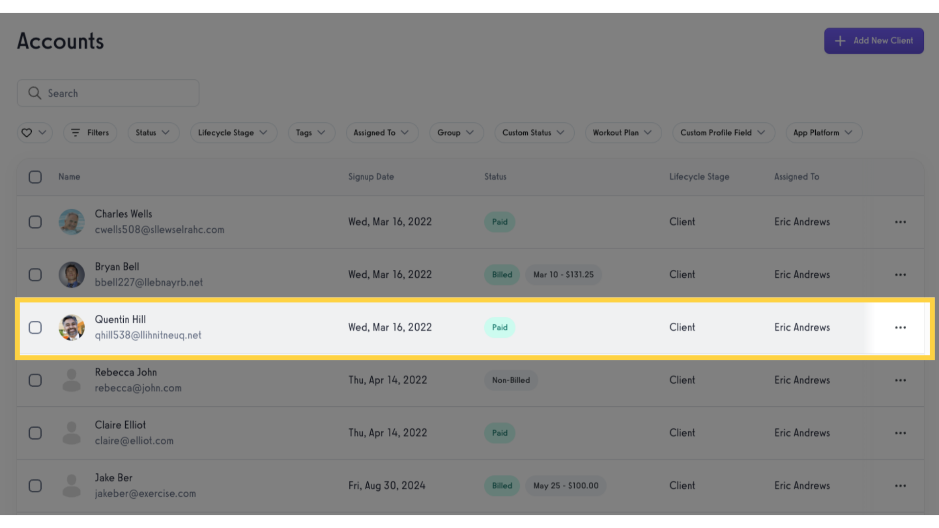 Select and click a client.