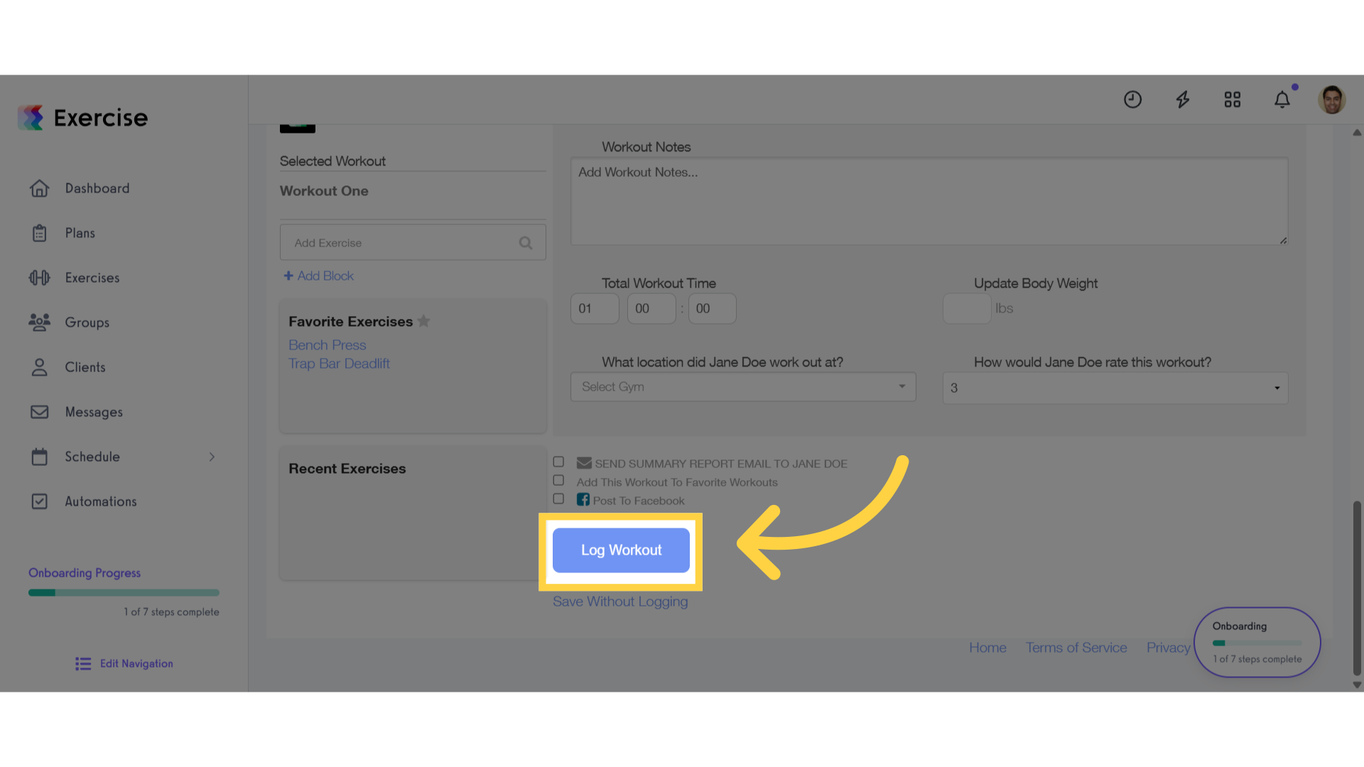 Click Log Workout
