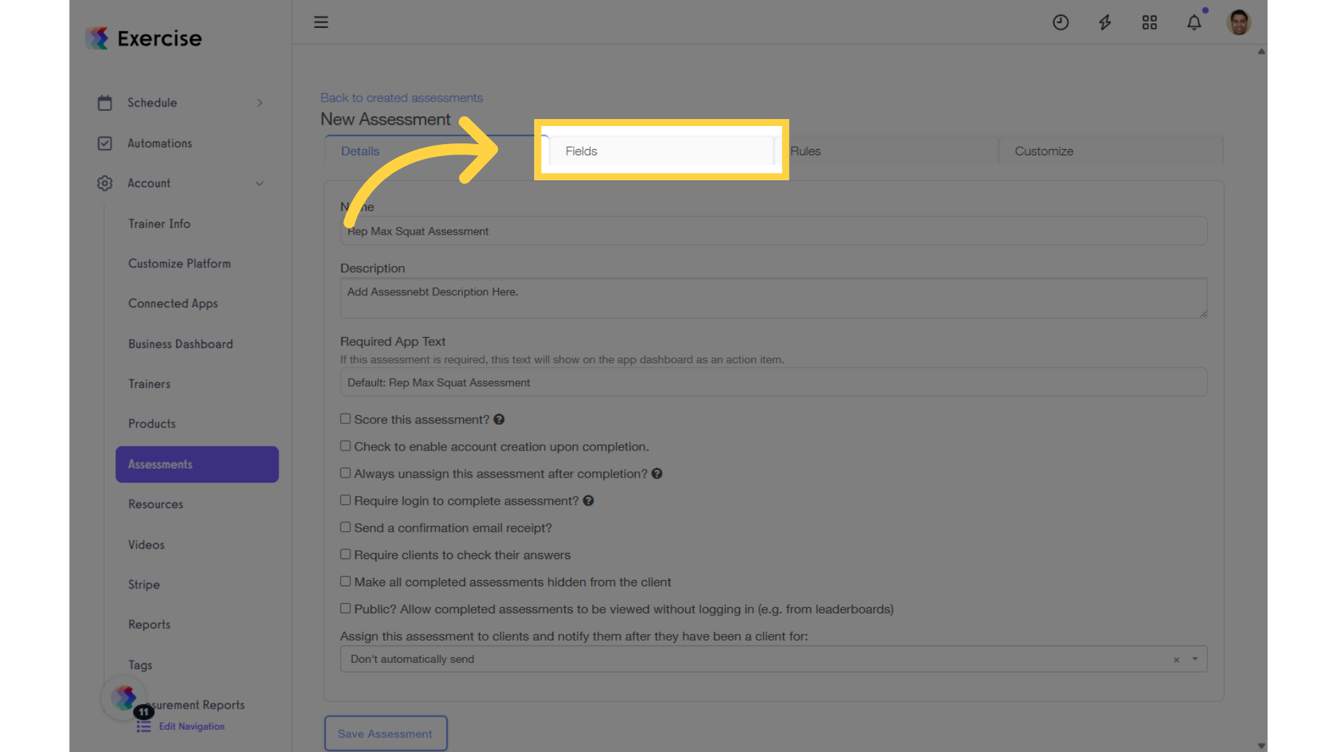 Click 'Fields' tab.