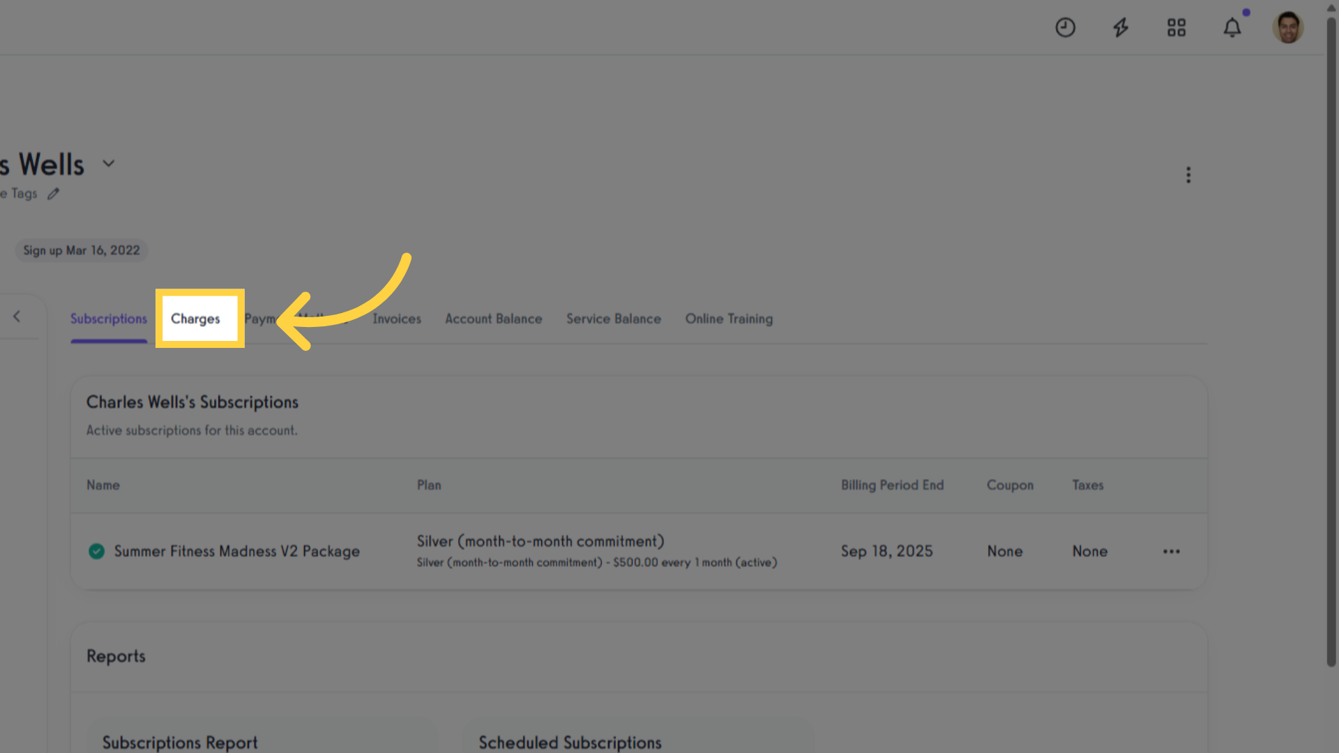 Click 'Charges'