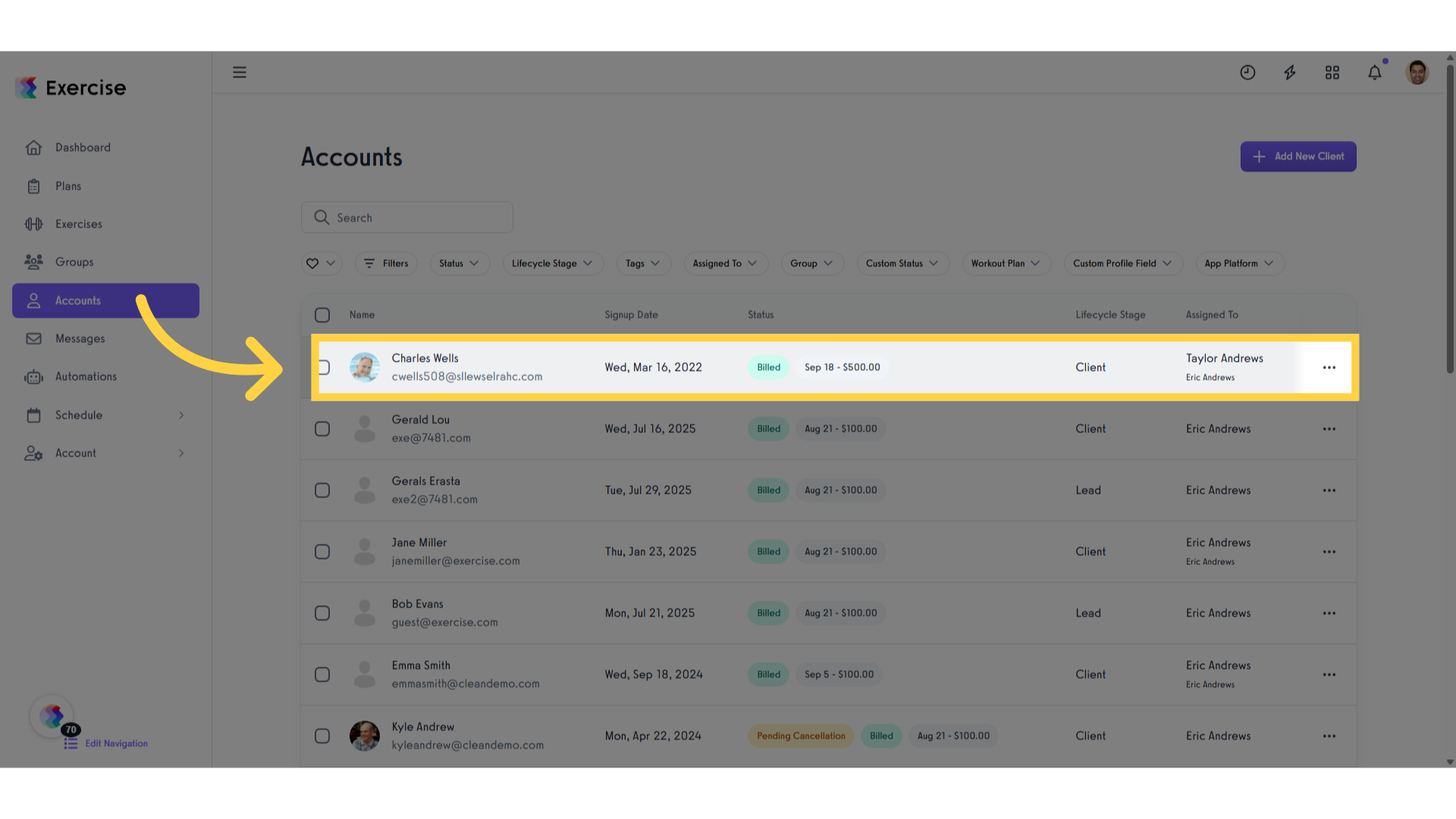 Select the client.