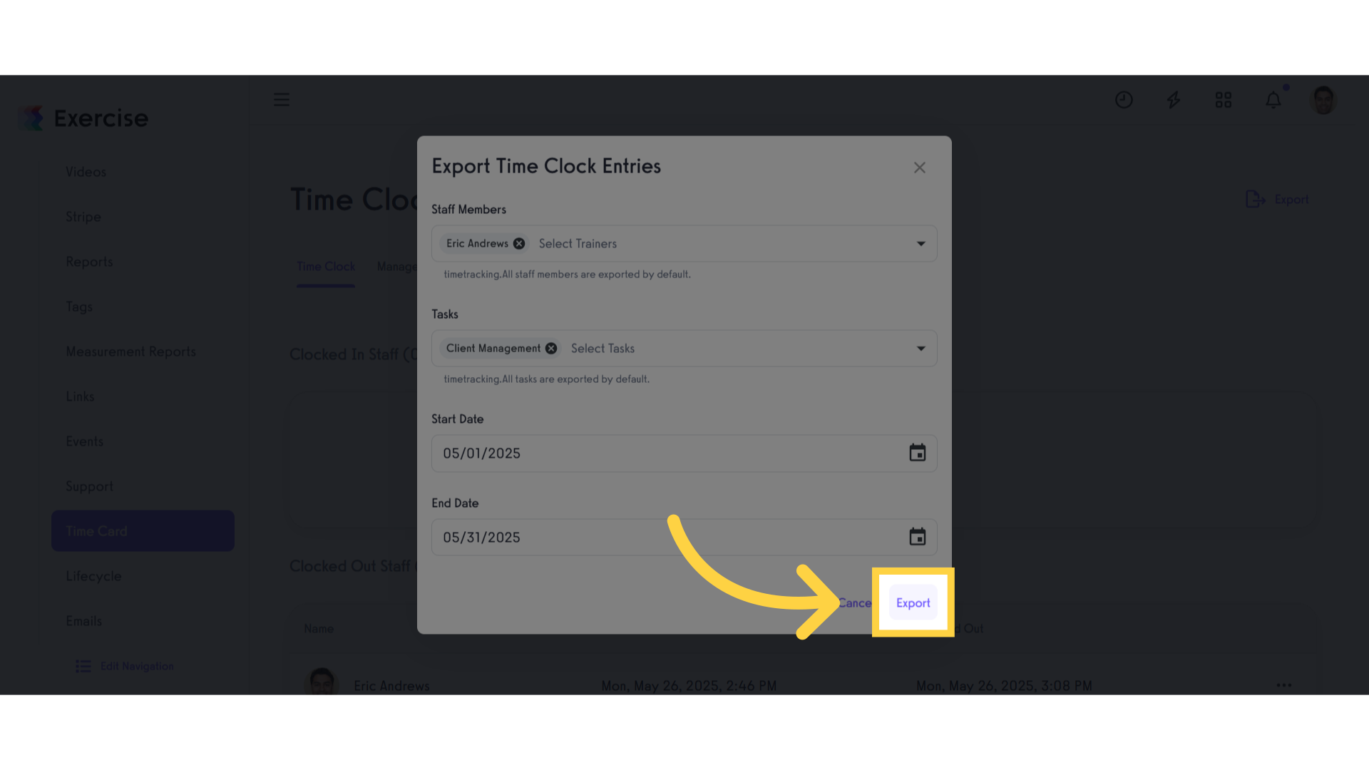 Click 'Export'